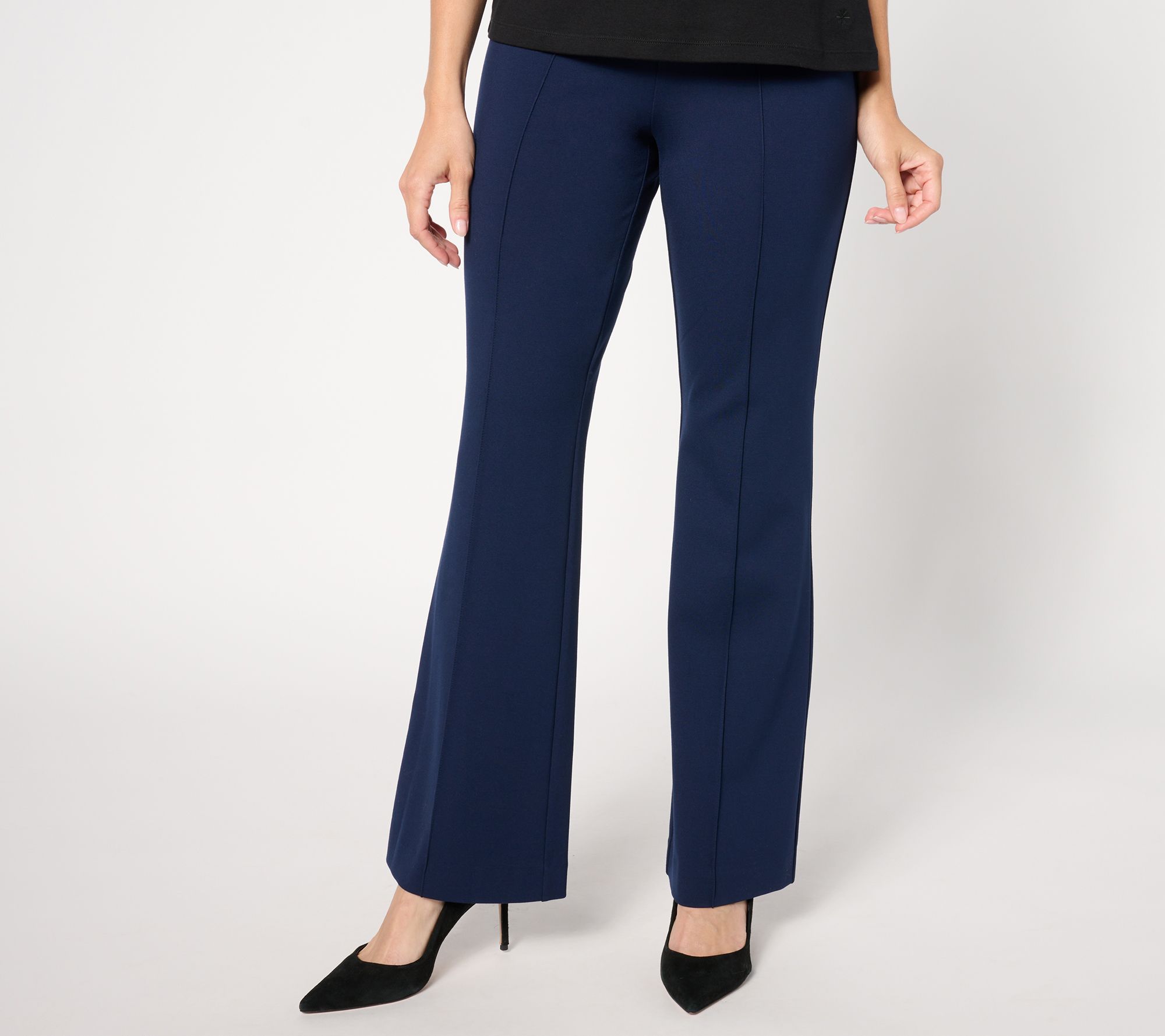 Susan Graver Regular Smart Ponte 350 High Waist Boot-Cut Pull-On Pants
