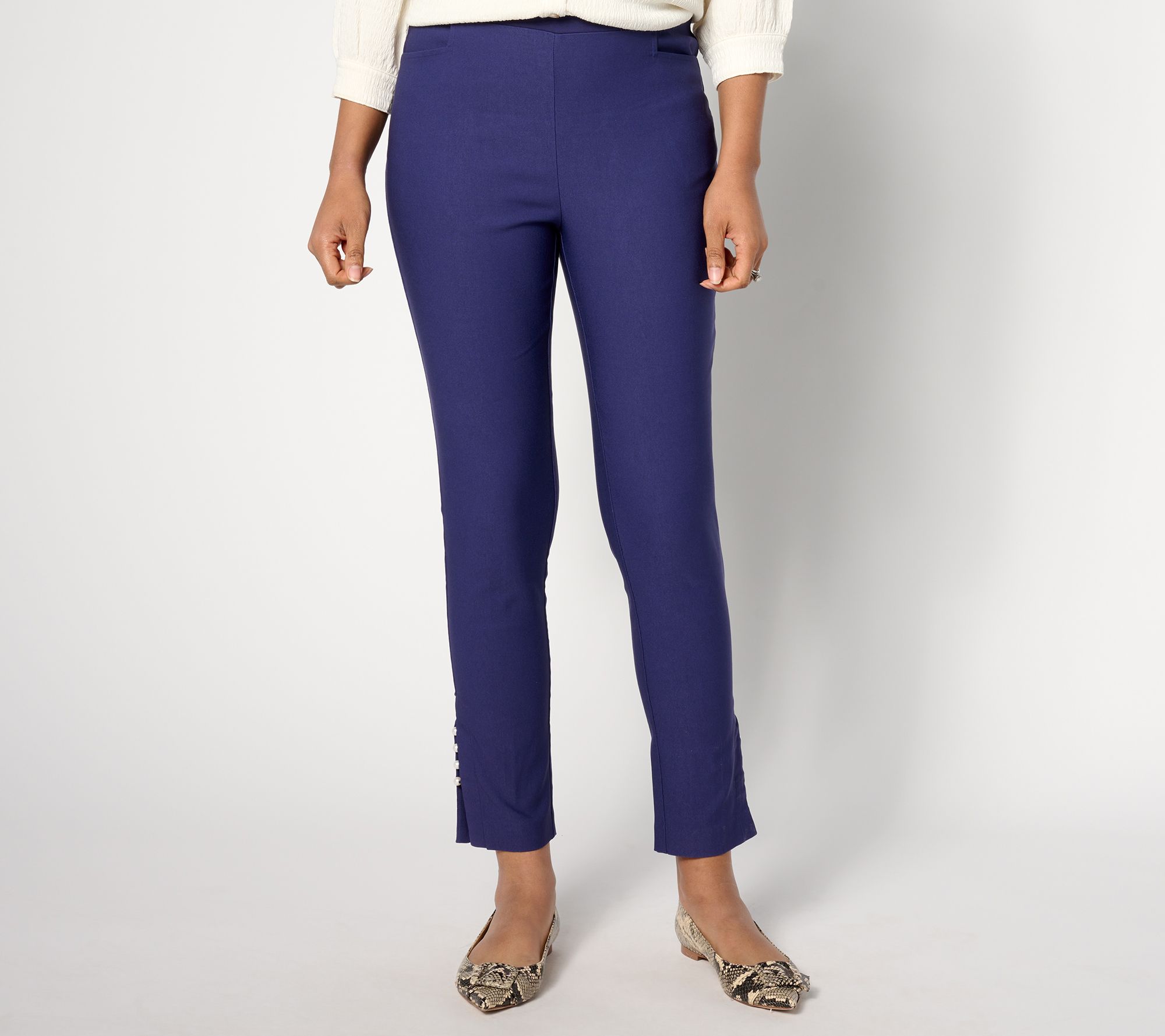 "As Is" Isaac Mizrahi Live! Petite Silky Woven Straight Ankle Pants