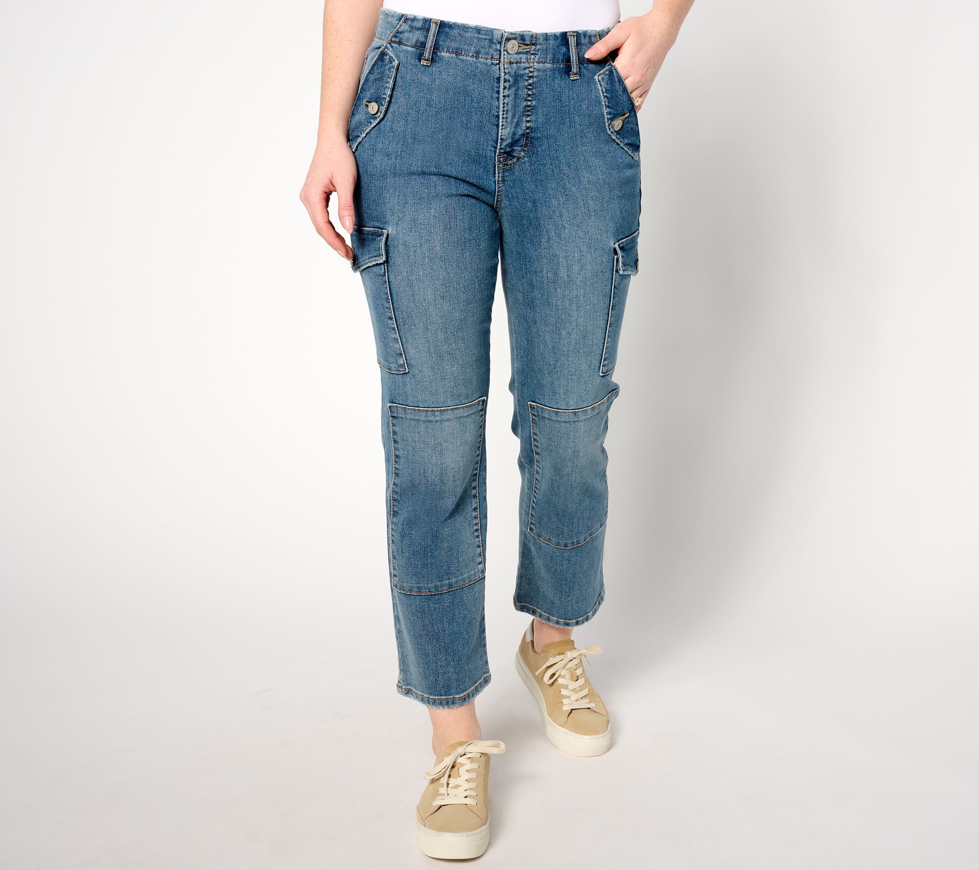 "As Is" LOGO by Lori Goldstein Petite Straight Leg Cargo Jeans