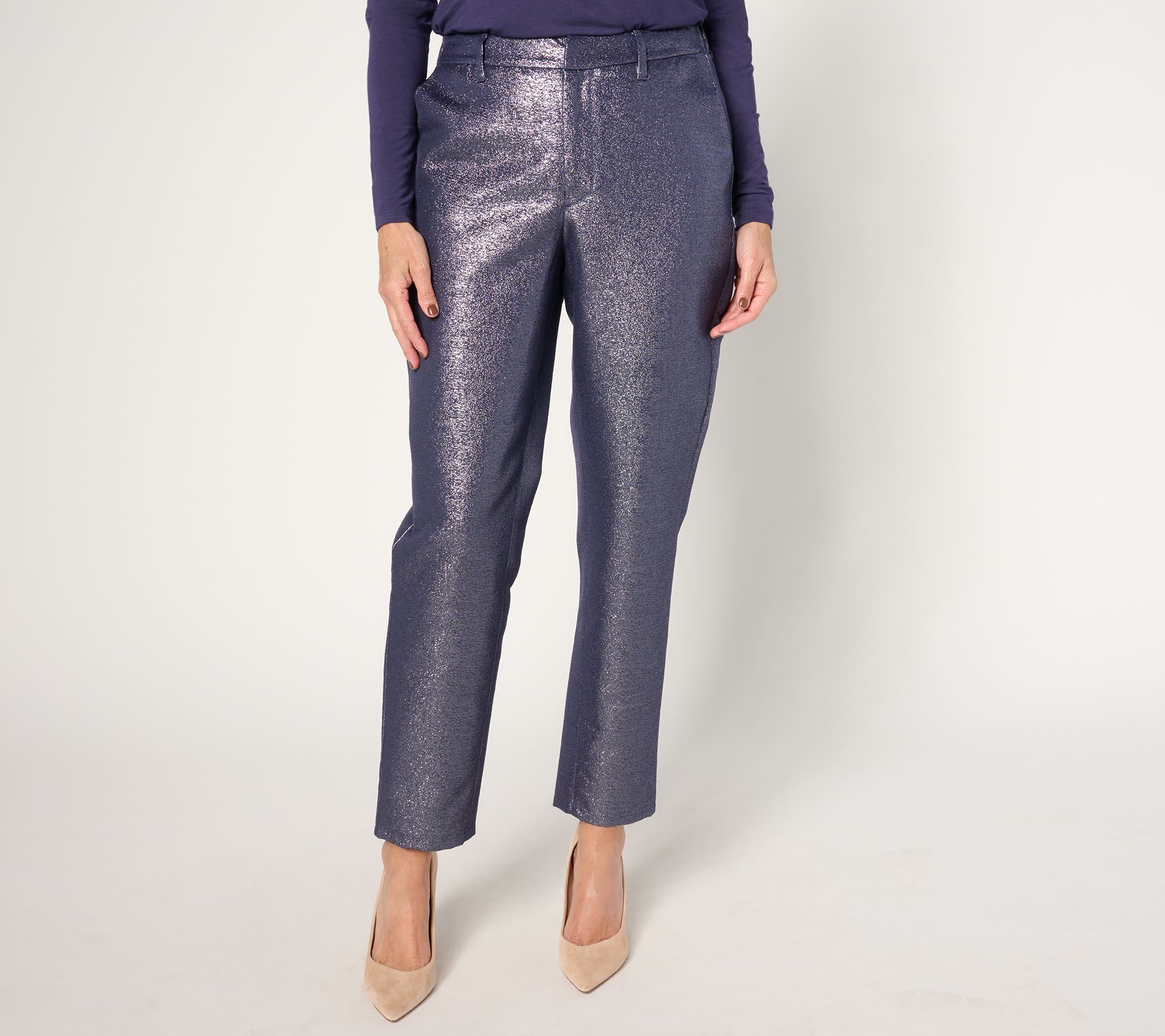 Joan Rivers Red Carpet Petite Slim Ankle Leg Soft Shimmer Pants