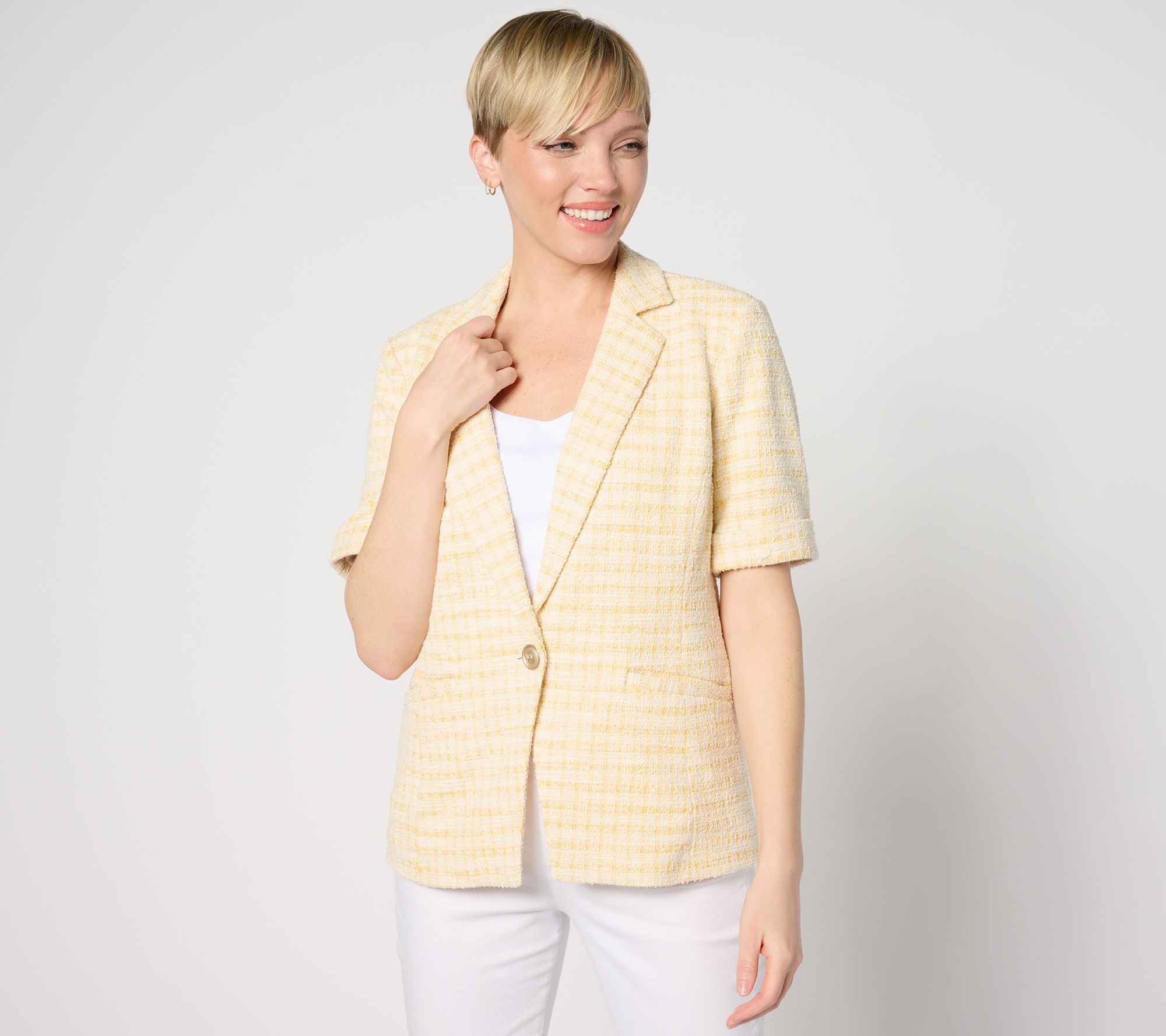 "As Is" GRAVER Susan Graver Knit Tweed Short Sleeve Blazer