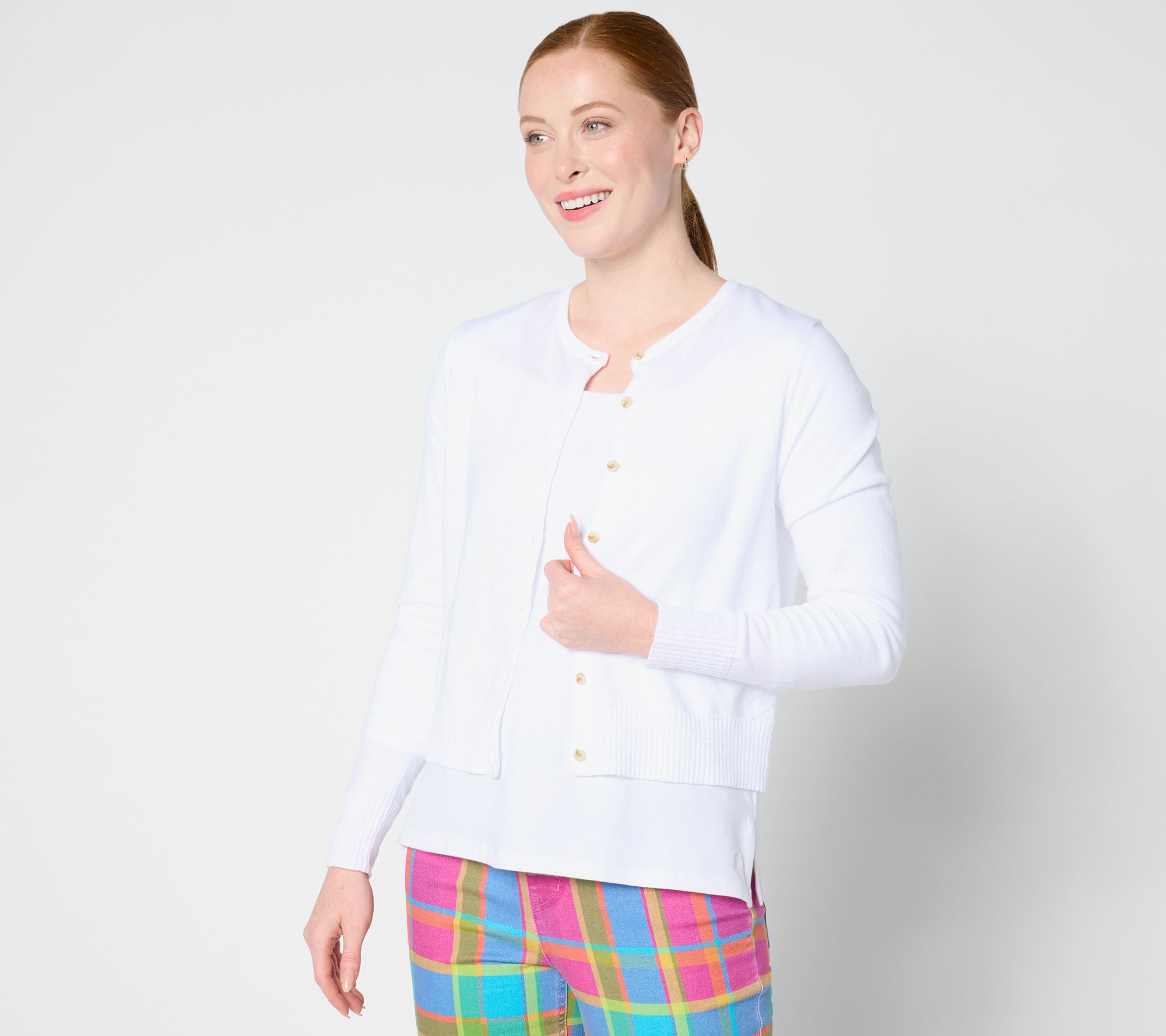 "As Is" Isaac Mizrahi Live! Button Front Long Sleeve Bolero Sweater