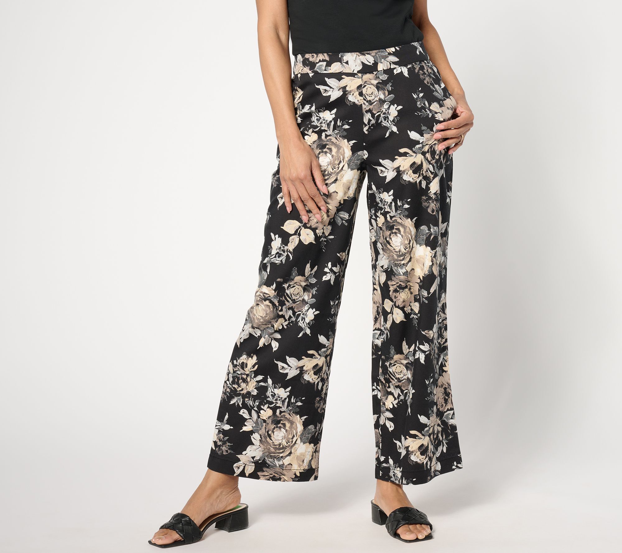 "As Is" Isaac Mizrahi Live! Tall Floral Printed Wide Leg Ankle Pants