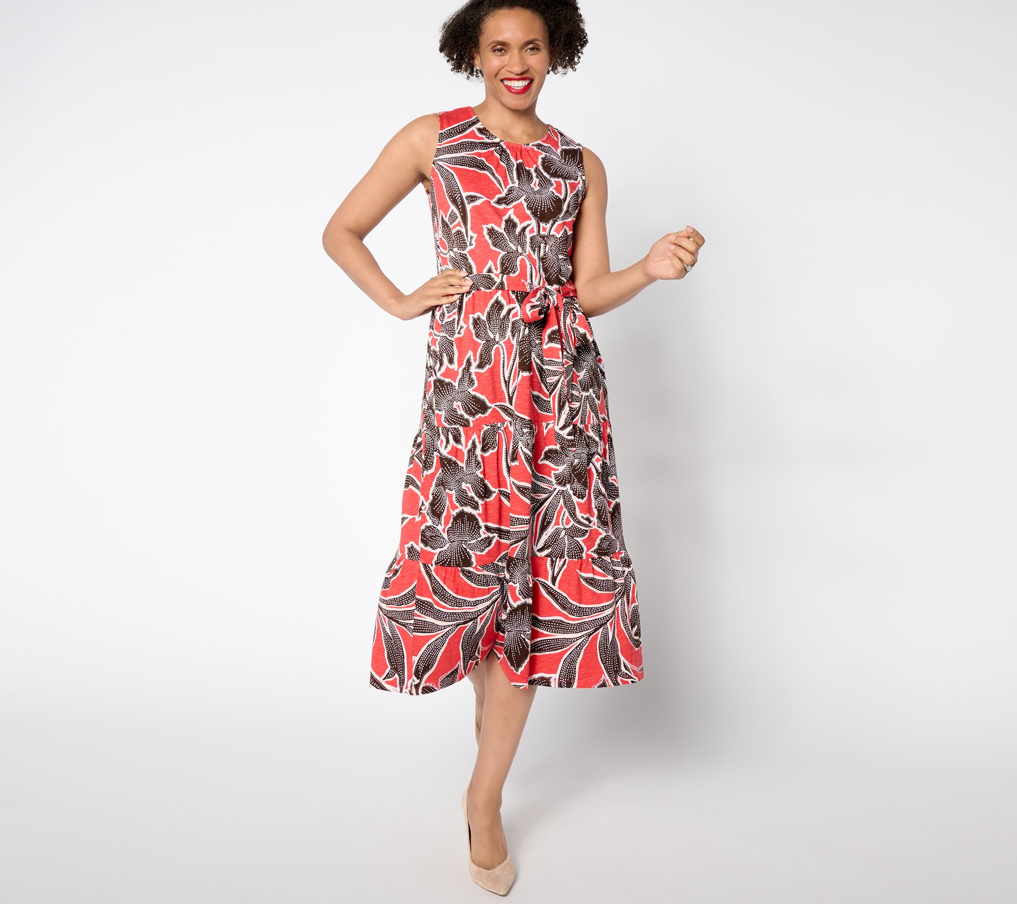 "As Is" Denim & Co. Regular Slub Jersey Tiered Midi Dress