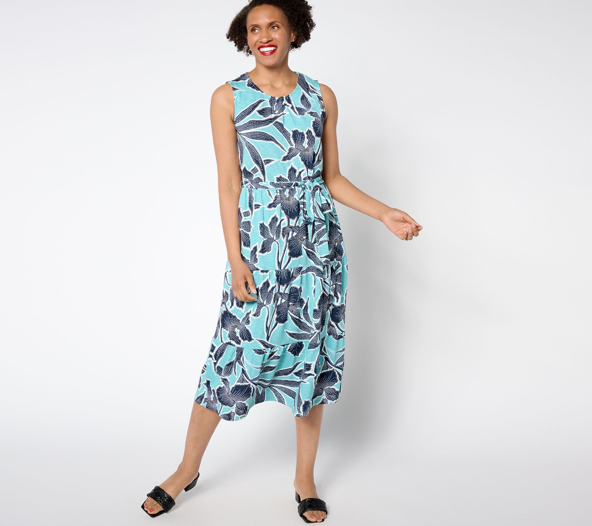 "As Is" Denim & Co. Regular Slub Jersey Tiered Midi Dress