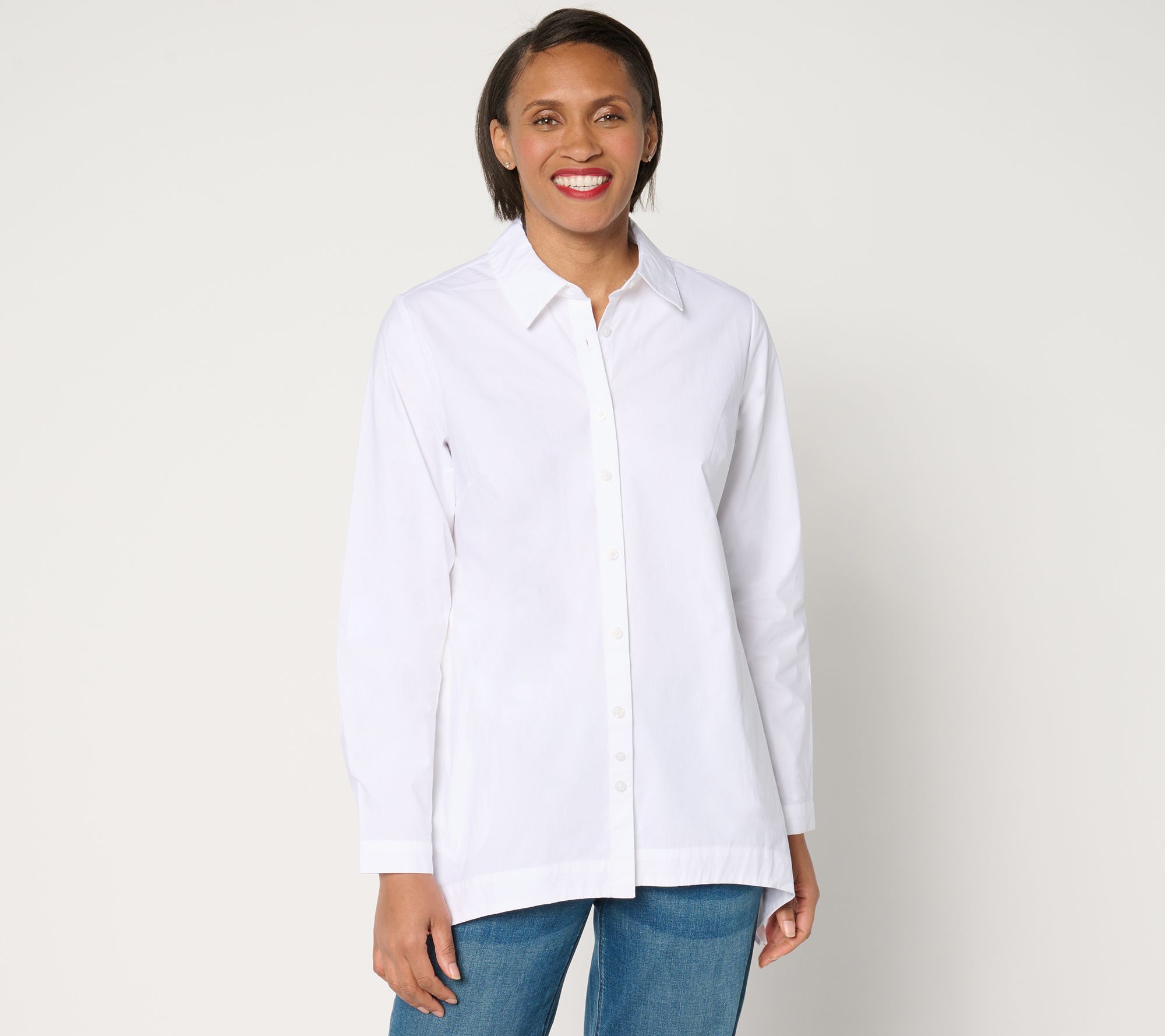 Denim & Co. Adaptive Button Front Poplin Tunic with Pockets