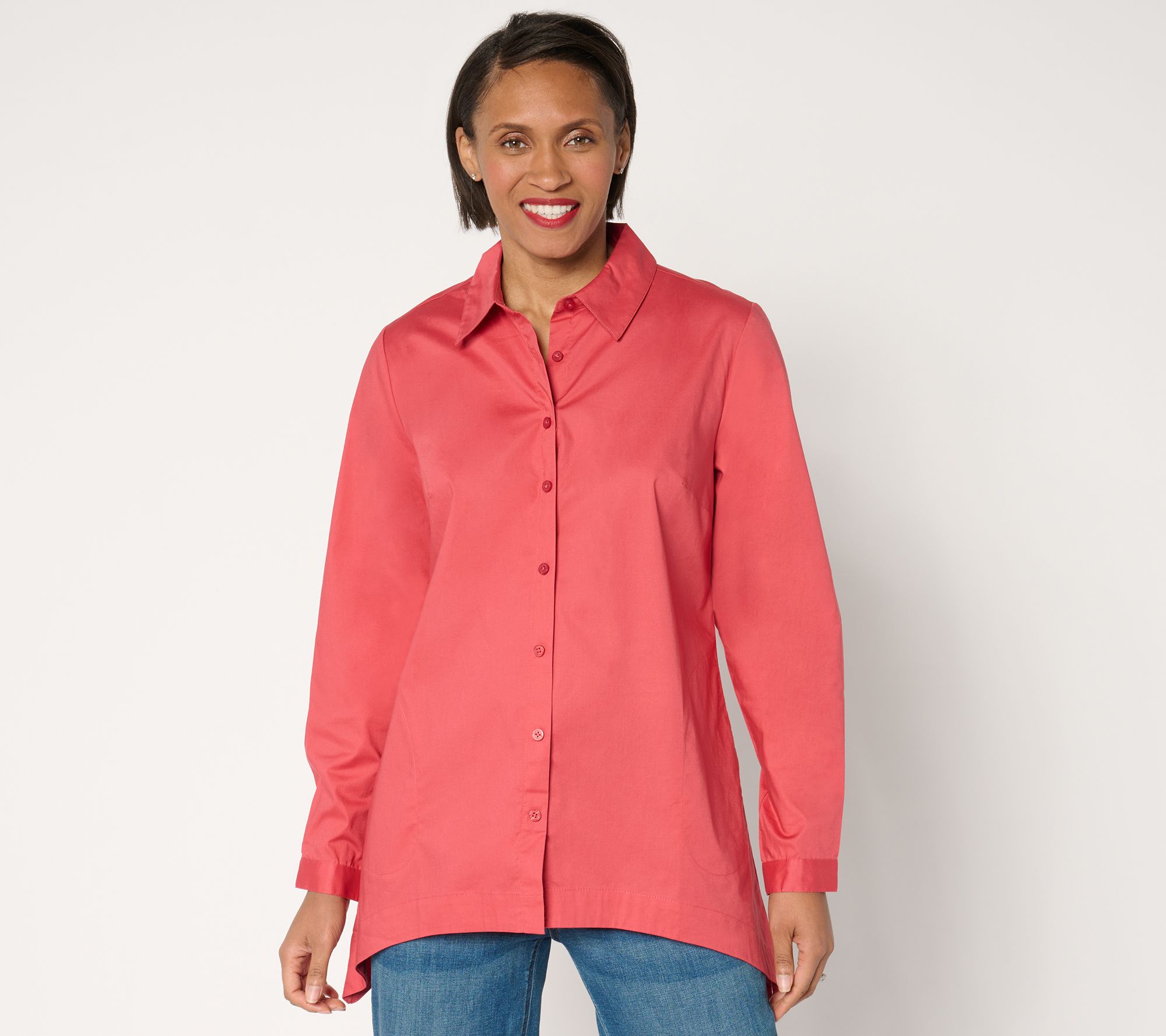 Denim & Co. Adaptive Button Front Poplin Tunic with Pockets