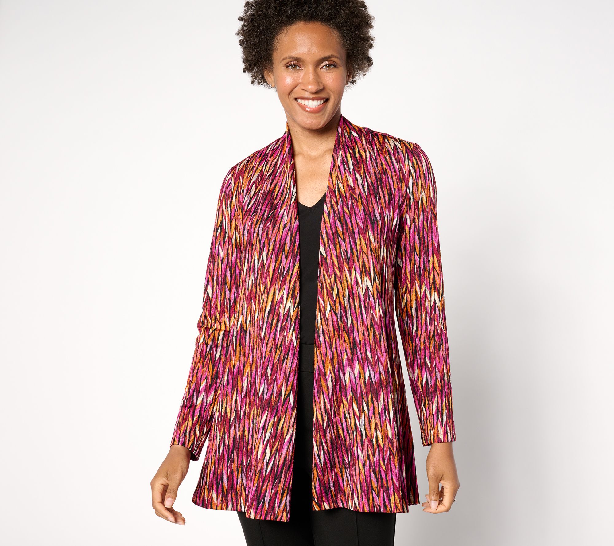 "As Is" Susan Graver Petite Printed Novelty Knit Long Sleeve Cardigan