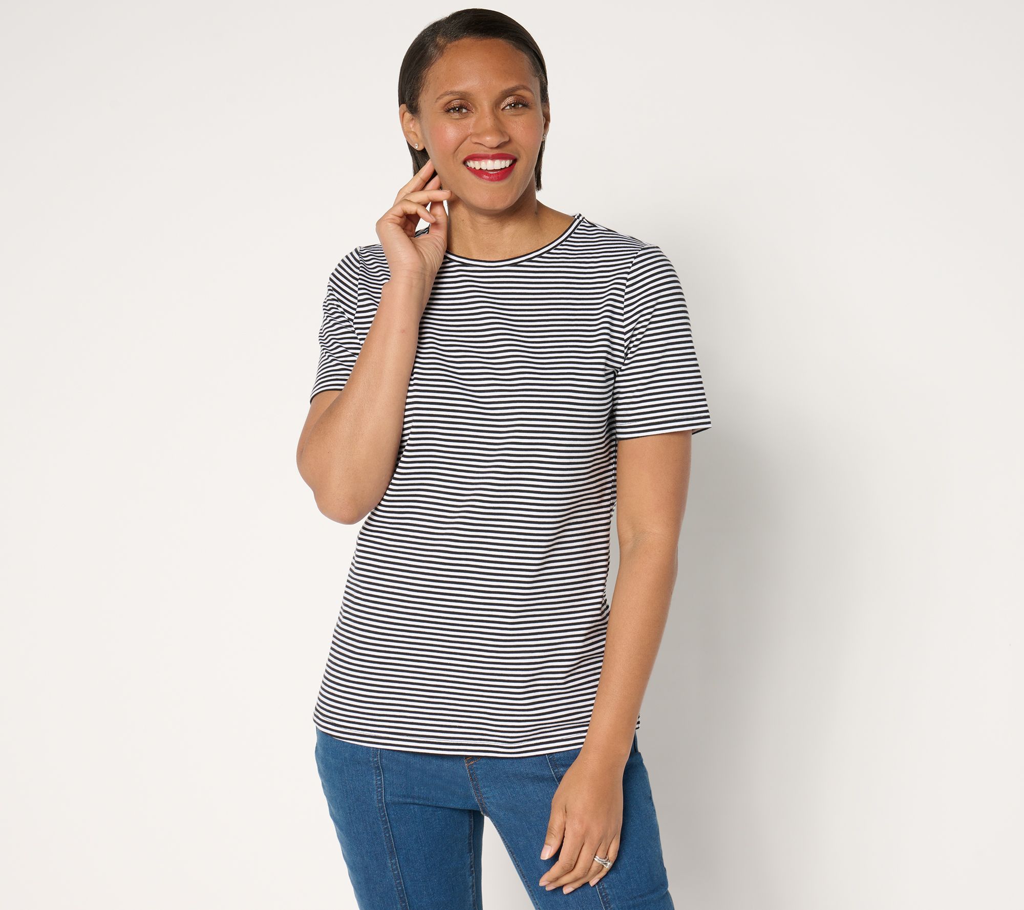 Denim & Co. Essentials Perfect Jersey Yarn Dye Striped Top