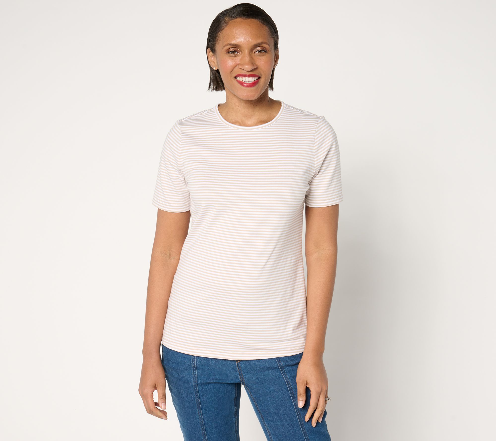Denim & Co. Essentials Perfect Jersey Yarn Dye Striped Top