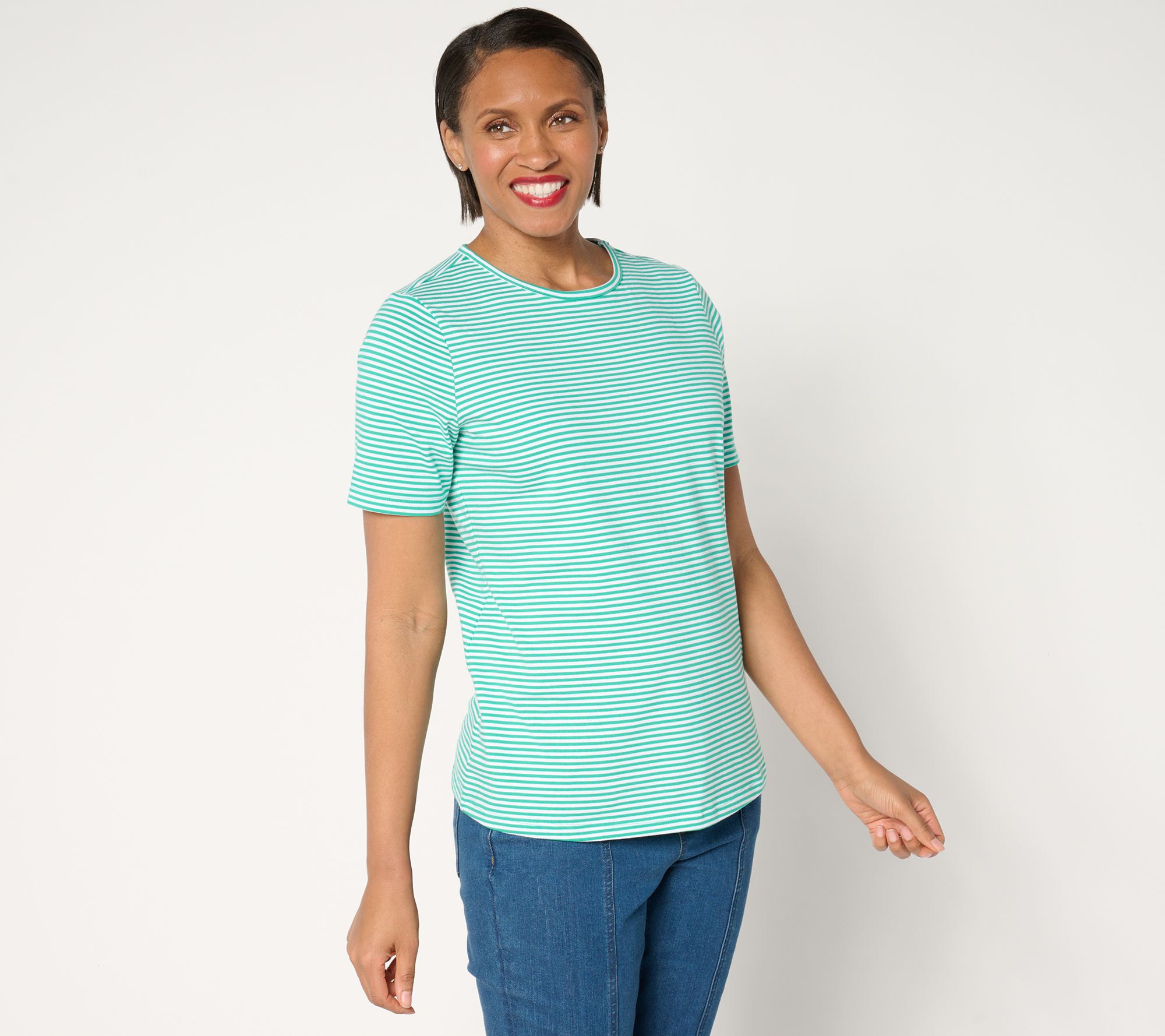 Denim & Co. Essentials Perfect Jersey Yarn Dye Striped Top