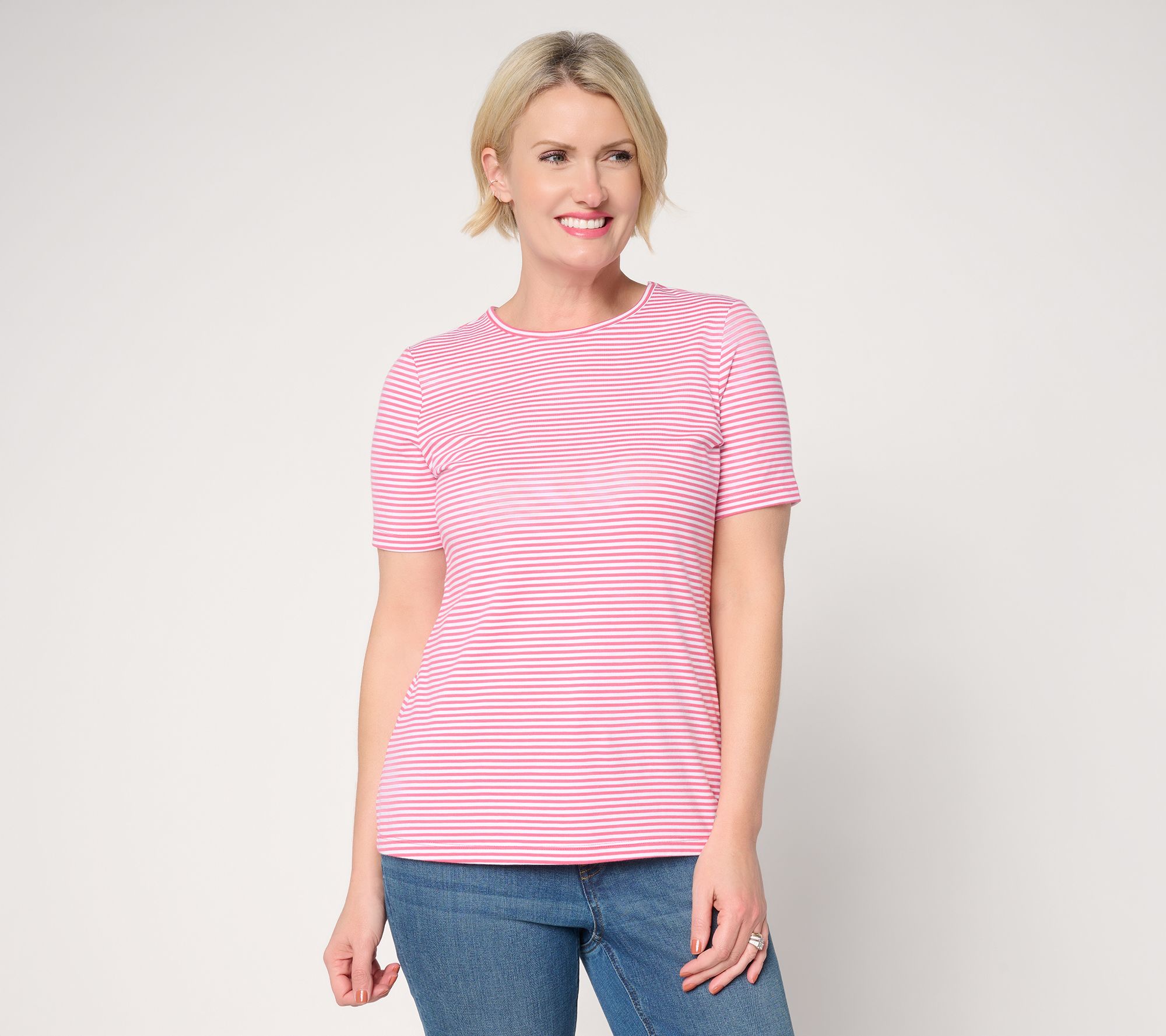 Denim & Co. Essentials Perfect Jersey Yarn Dye Striped Top