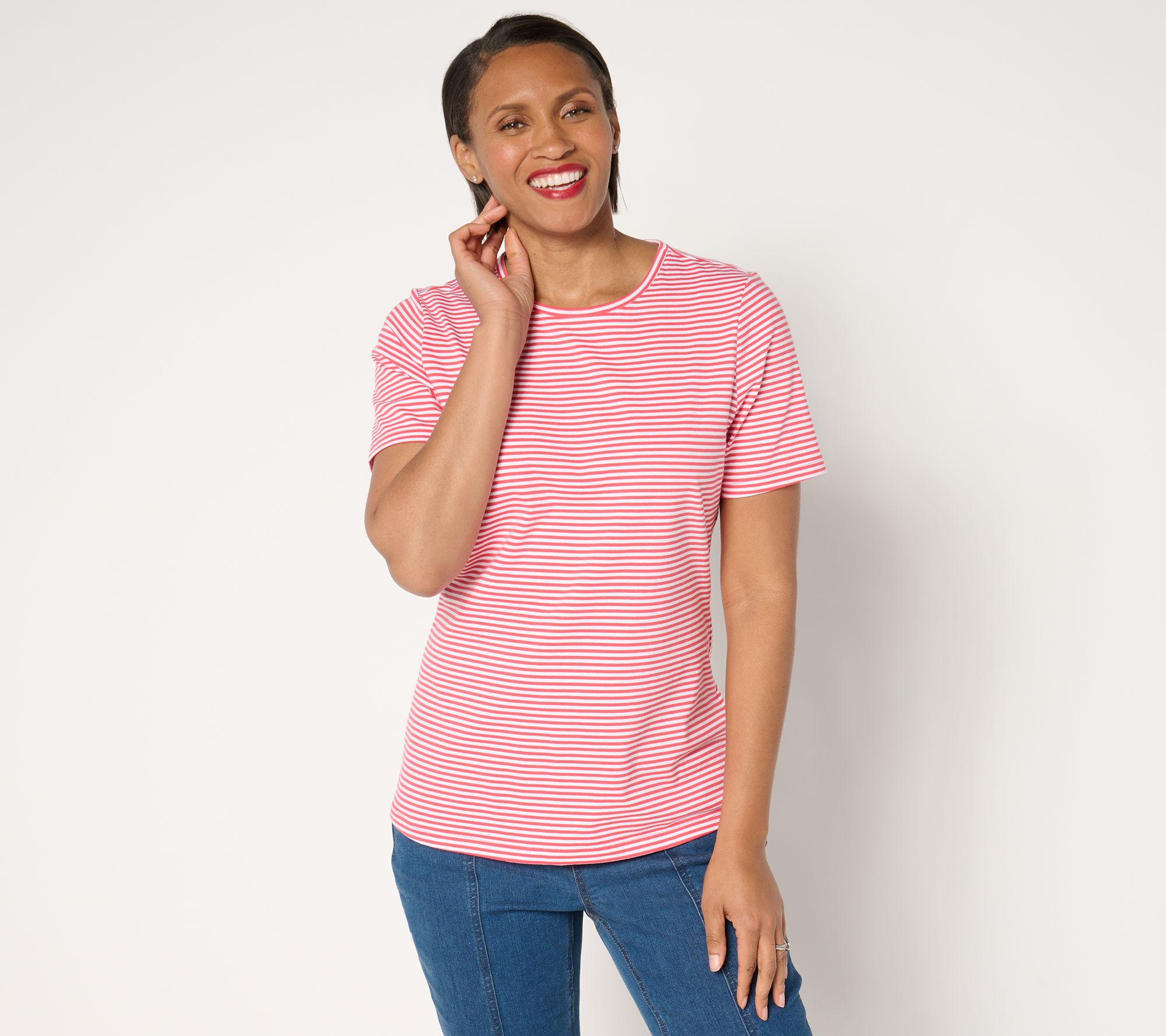 Denim & Co. Essentials Perfect Jersey Yarn Dye Striped Top