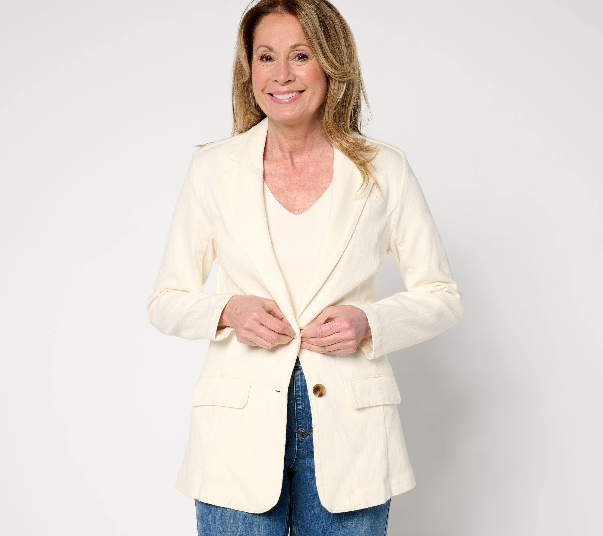 Isaac Mizrahi Live! Knit Denim Classic Slimming Blazer