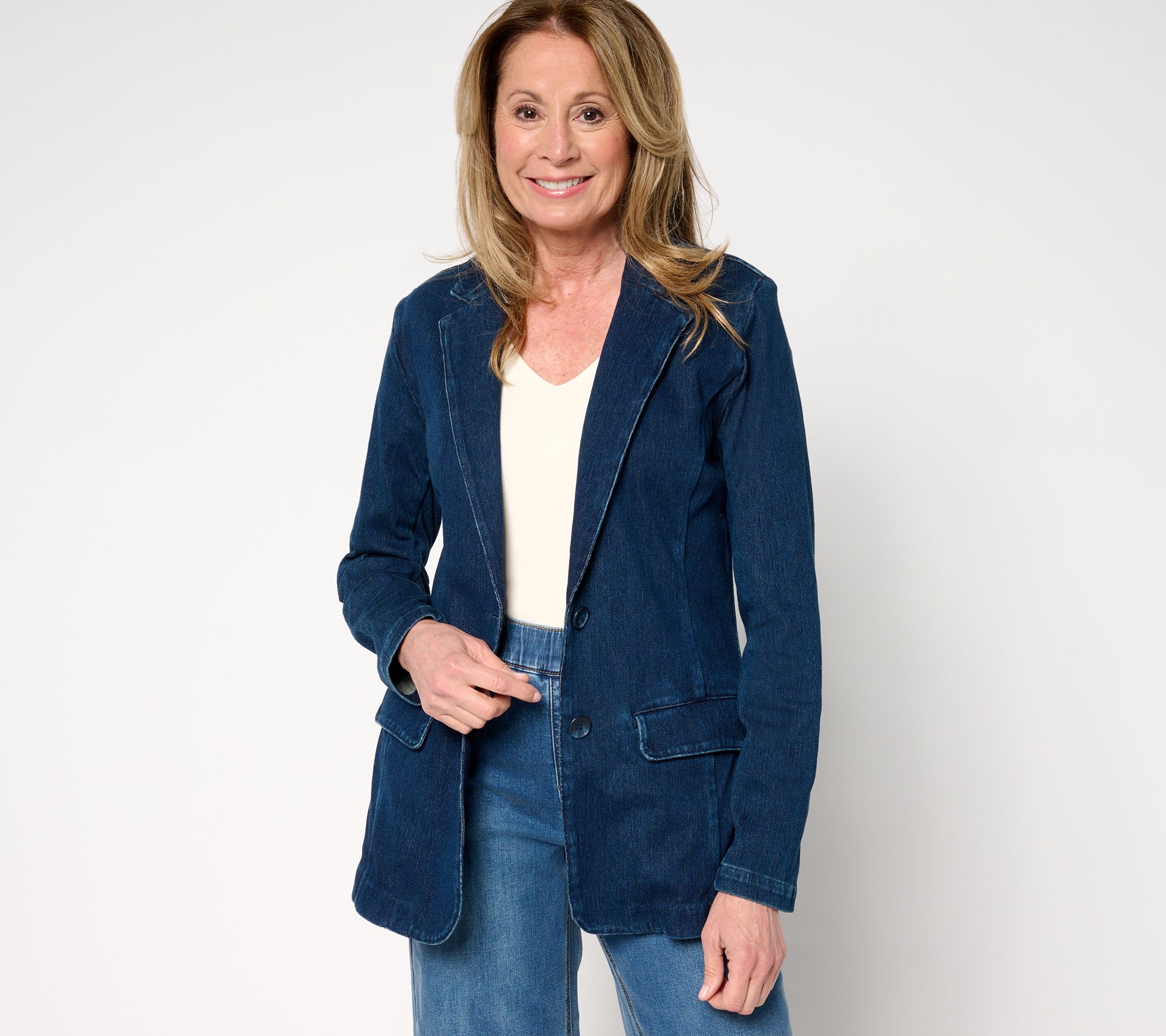 Isaac Mizrahi Live! Knit Denim Classic Slimming Blazer