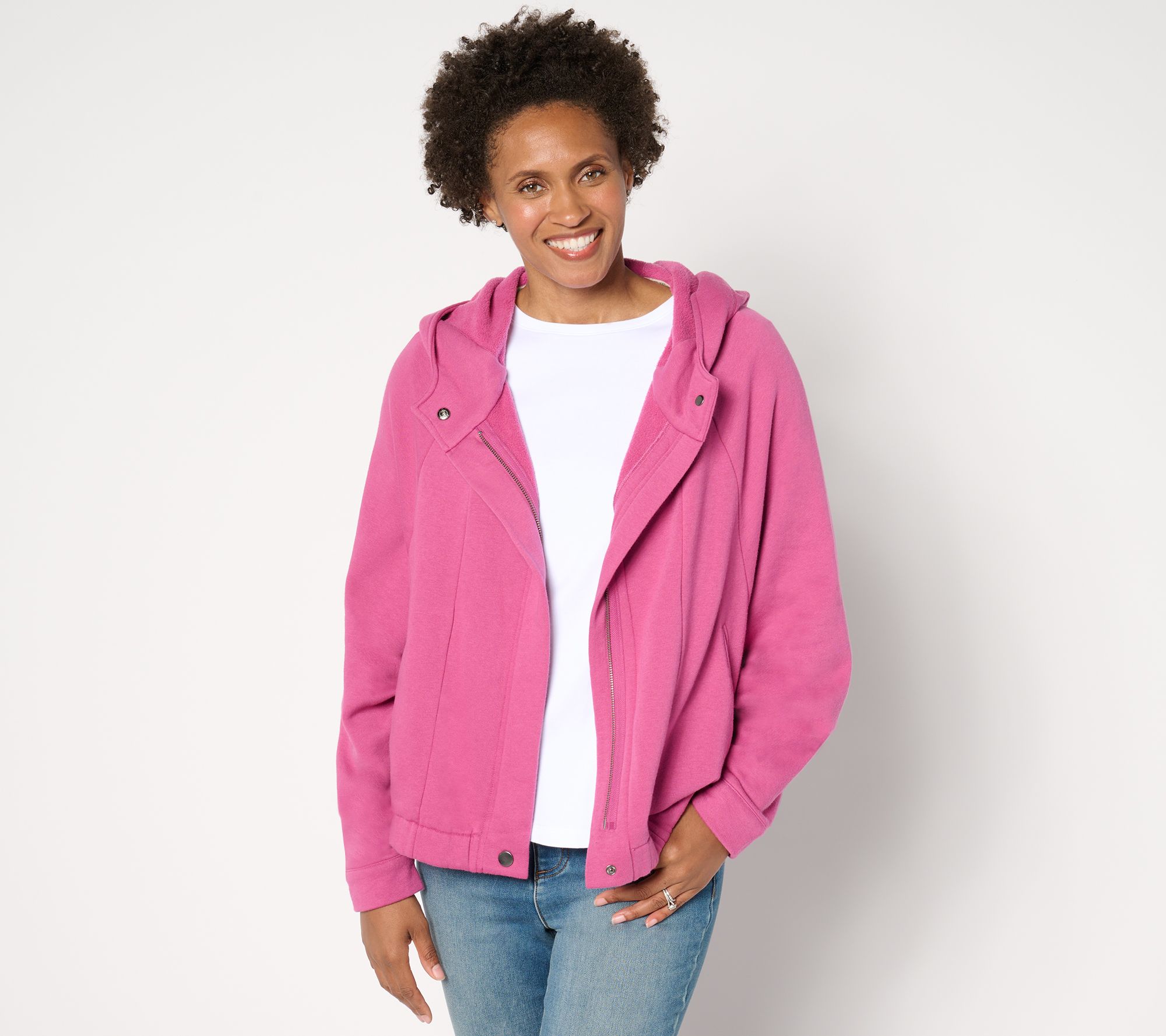 "As Is" Peace Love World French Terry Zip Front Hooded Jacket