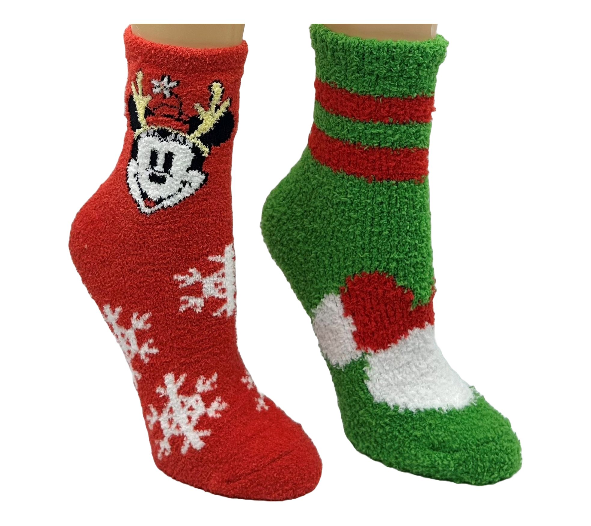 Disney Mickey & Minnie Ladies' Cozy Holiday Cre w Socks Set