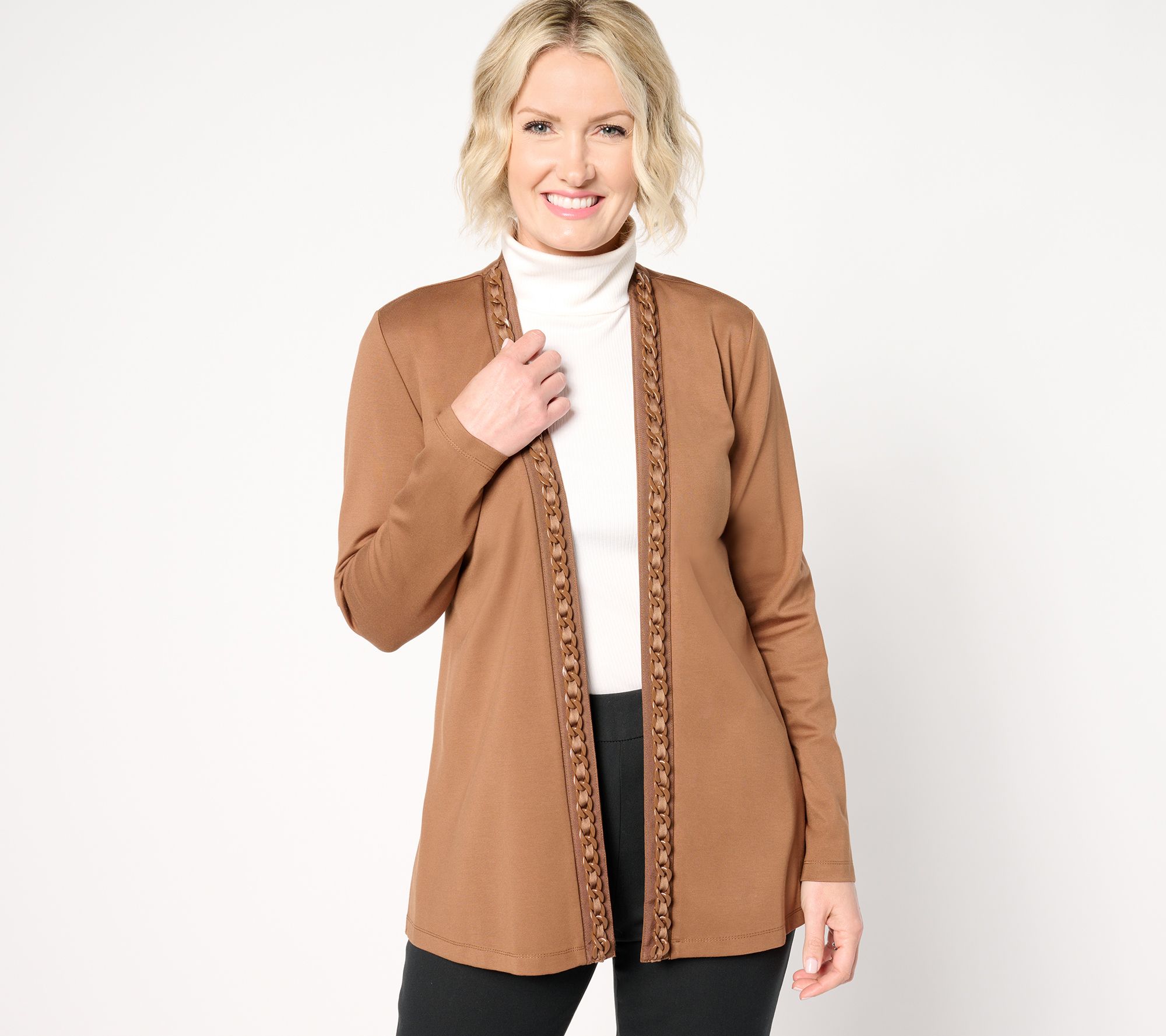 "As Is" GRAVER Susan Graver Petite Sleek Ponte Long Sleeve Cardigan