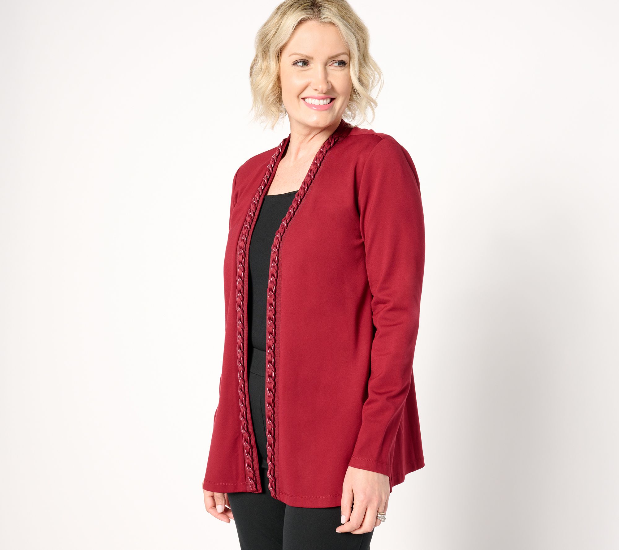 "As Is" GRAVER Susan Graver Petite Sleek Ponte Long Sleeve Cardigan