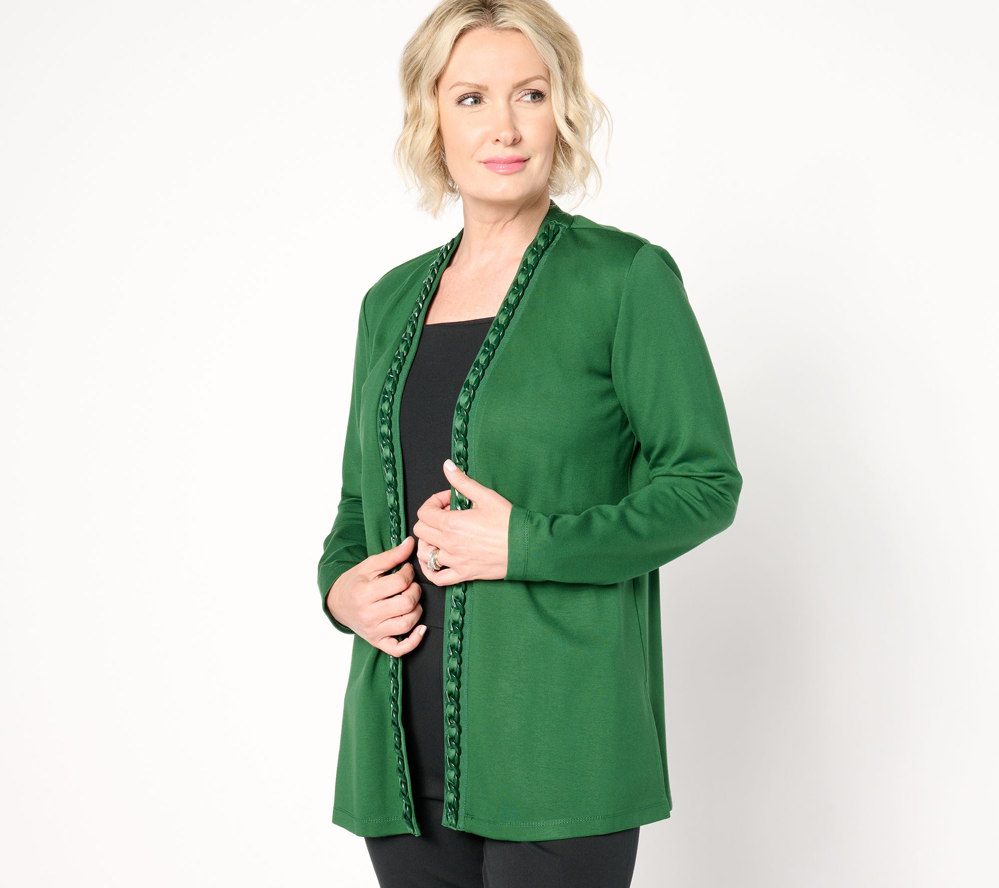 "As Is" GRAVER Susan Graver Petite Sleek Ponte Long Sleeve Cardigan