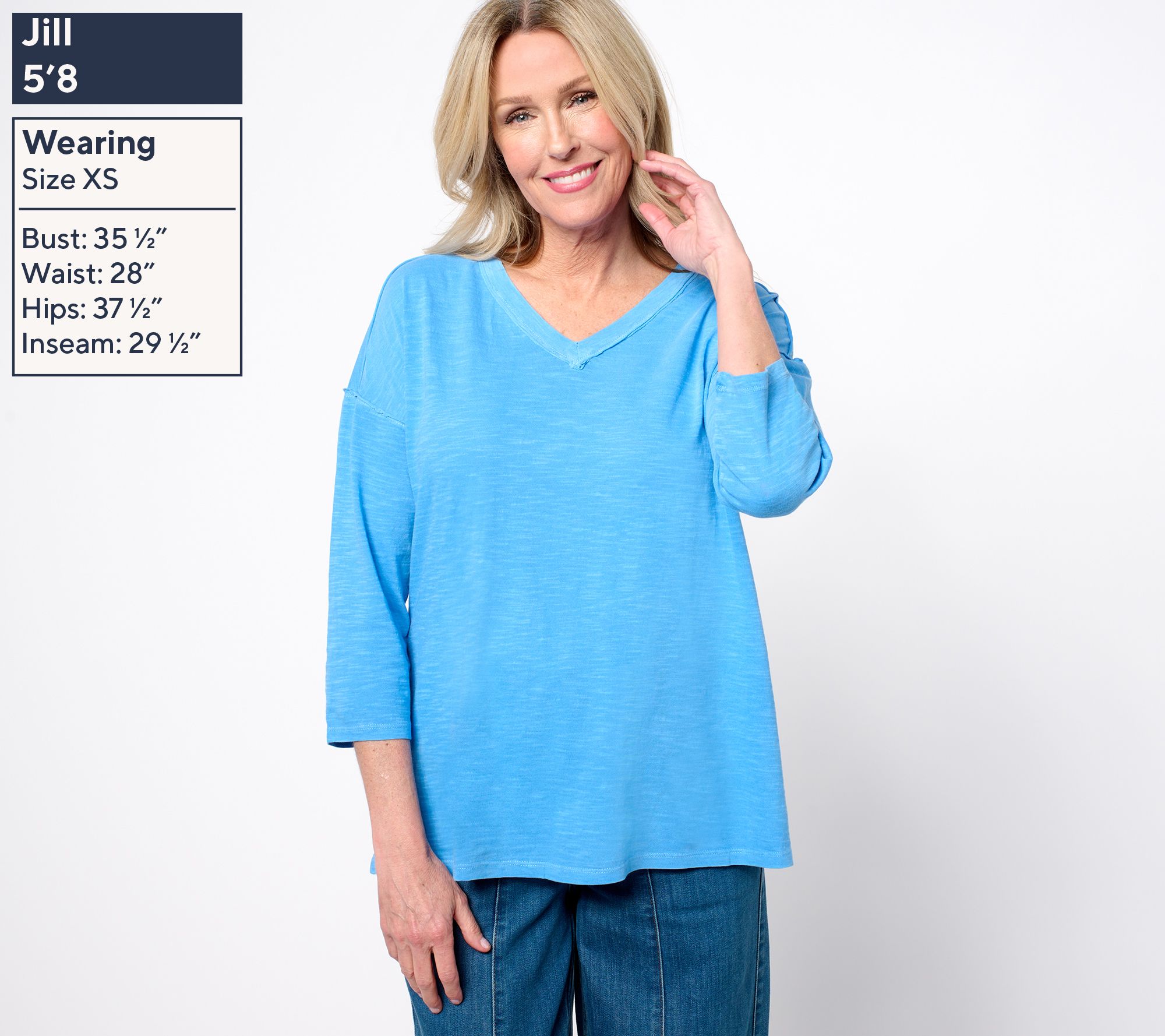 LOGO by Lori Goldstein 100% Cotton Slub V-Neck 3/4 Sleeve
