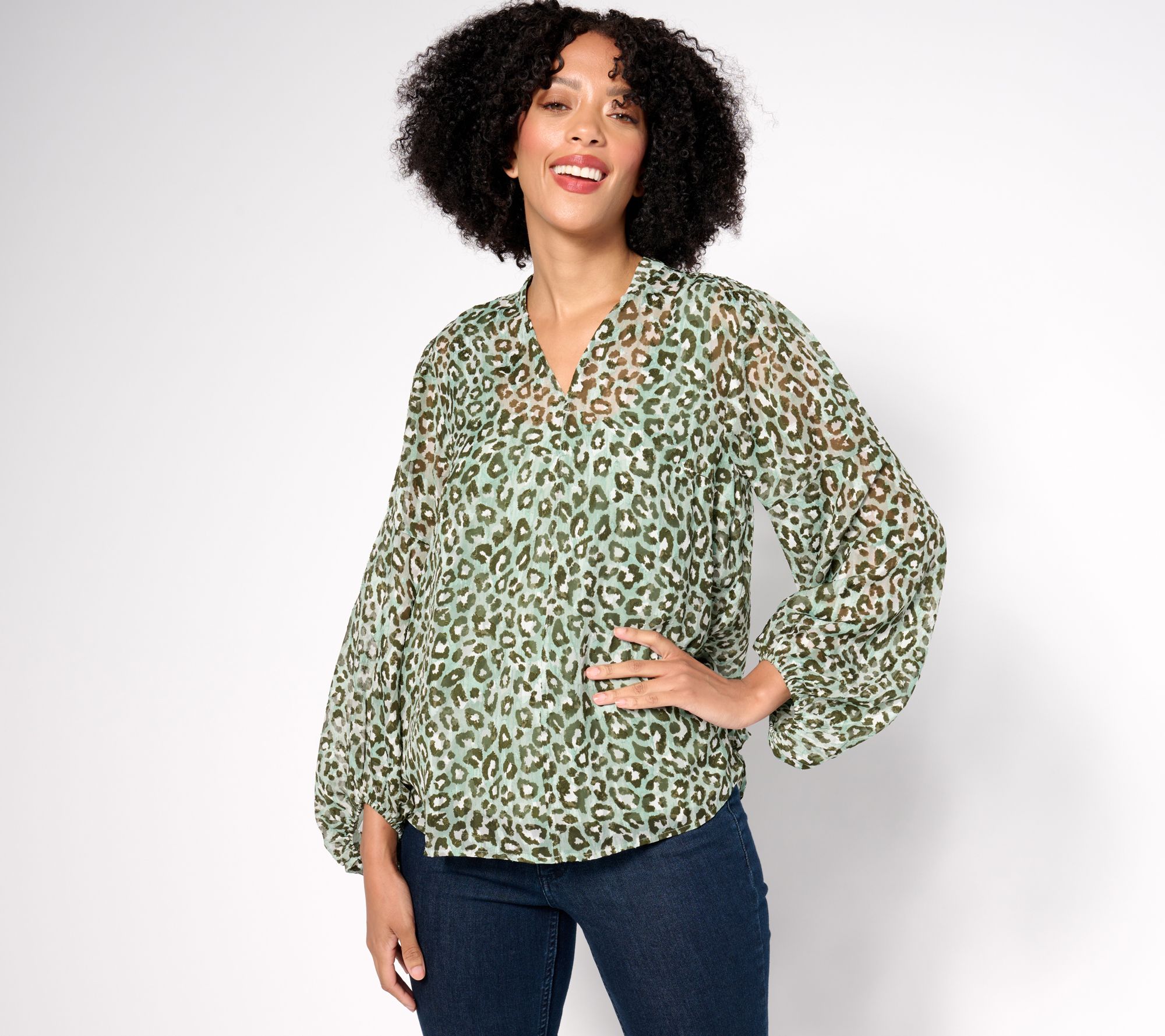 "As Is" BEAUTIFUL by Lawrence Zarian Printed Blouse with Knit Tank