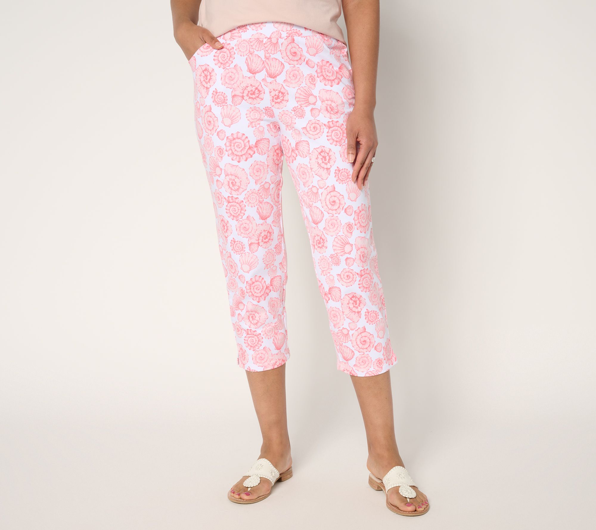 Quacker Factory Short Just Shelling French Terry Printed Crop Pants