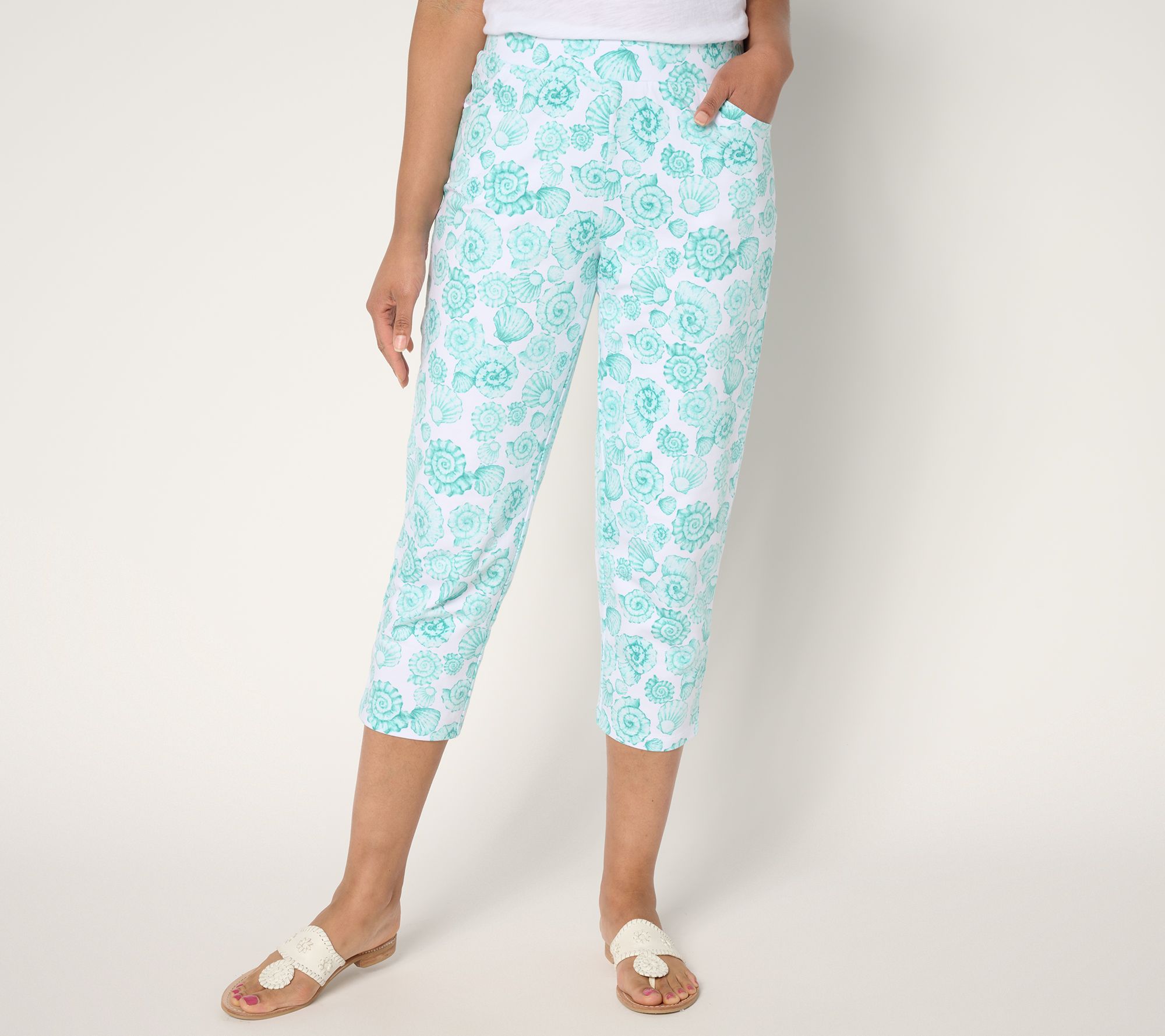 Quacker Factory Short Just Shelling French Terry Printed Crop Pants