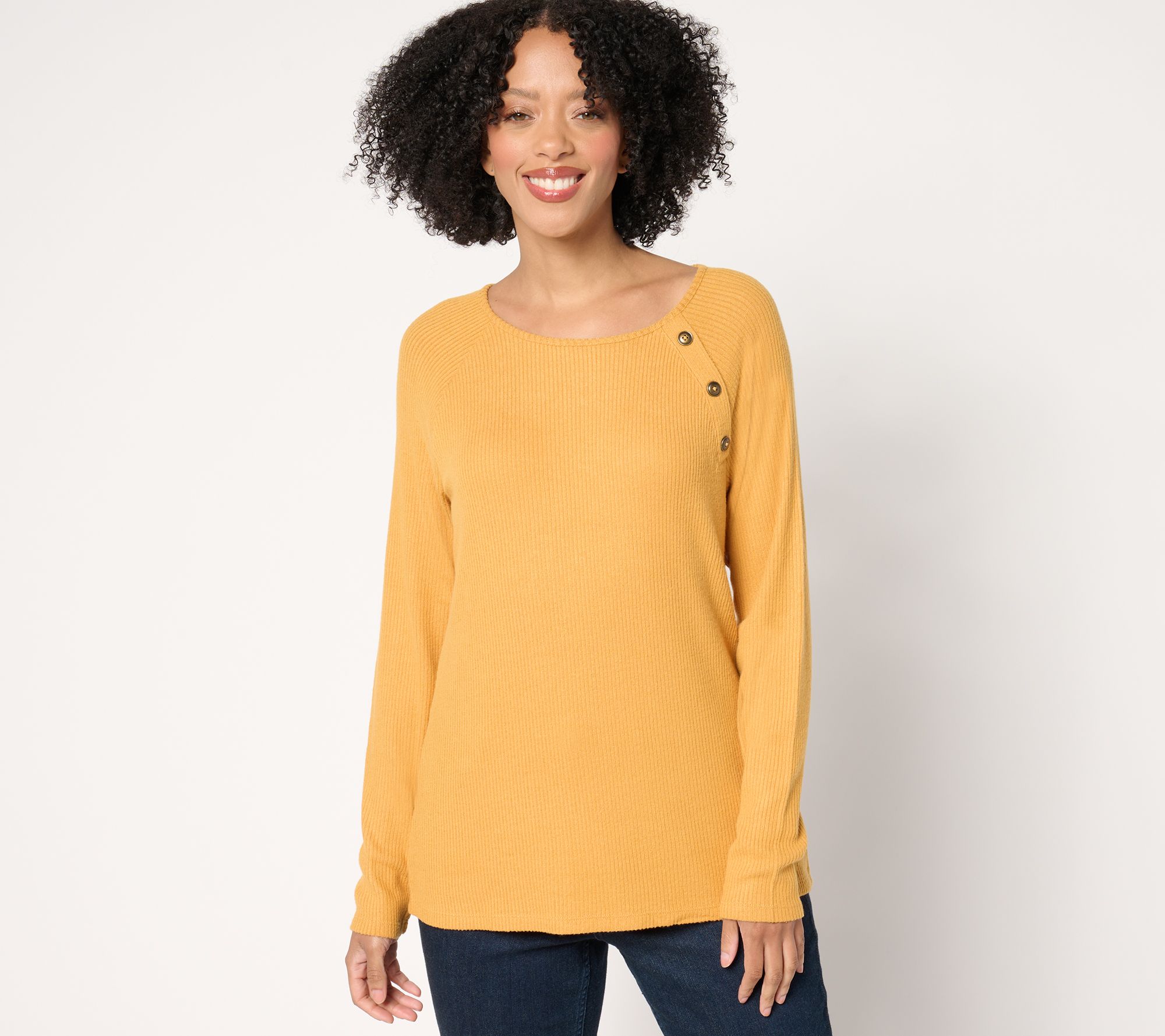 "As Is" Denim & Co. Heritage Rib Jersey Button Detail Top