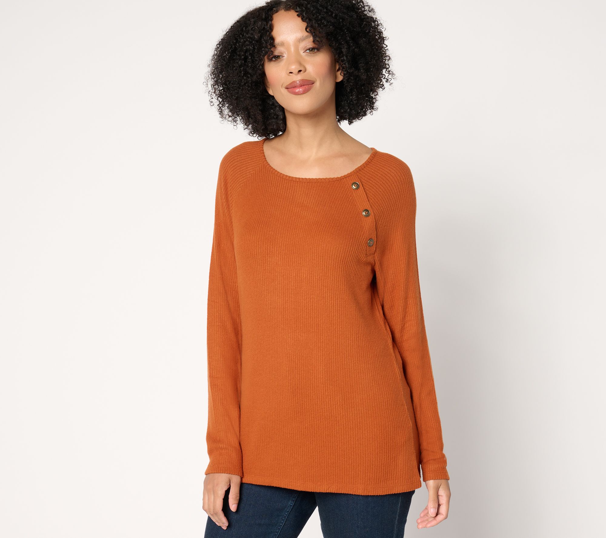 "As Is" Denim & Co. Heritage Rib Jersey Button Detail Top