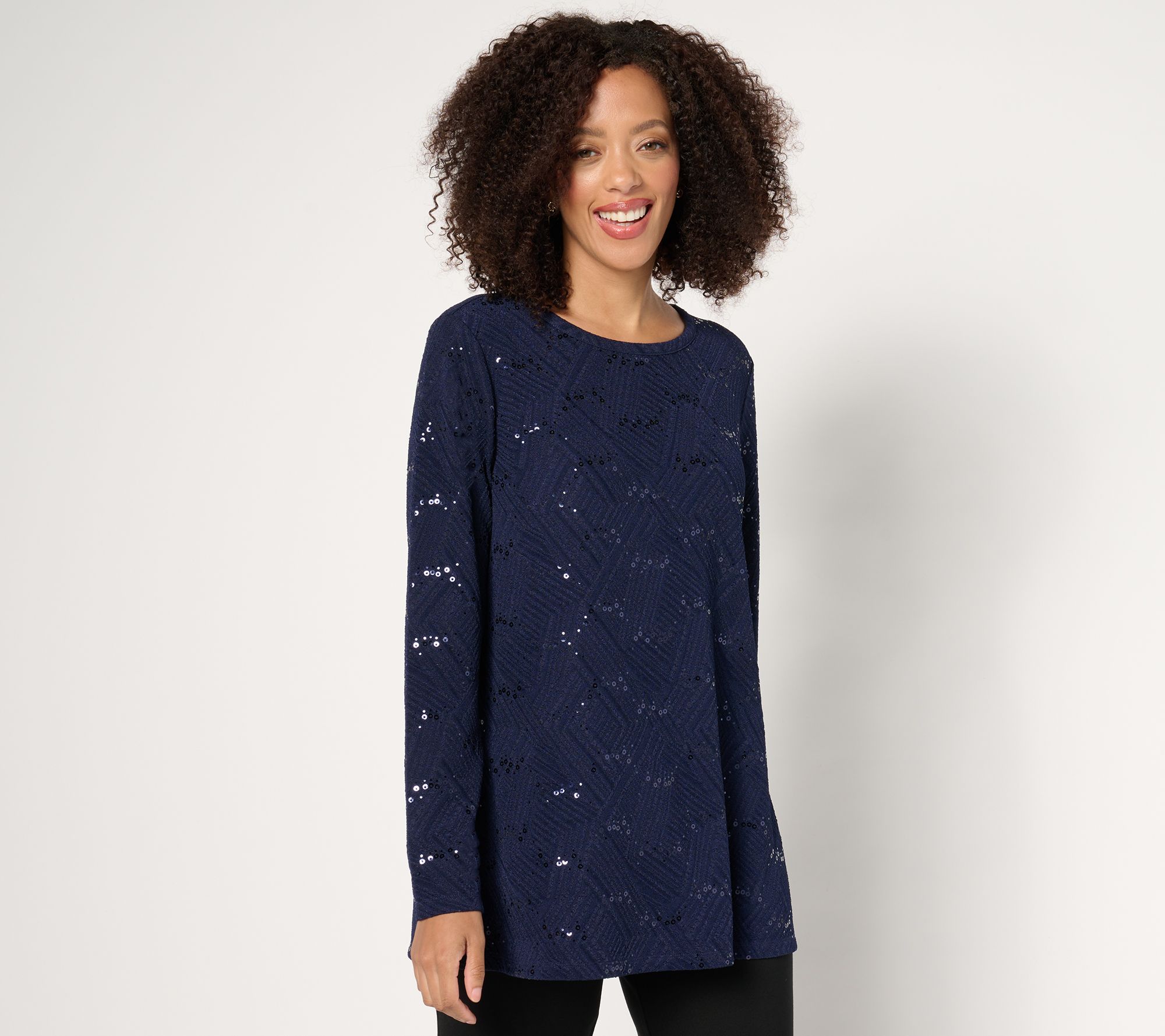 "As Is" Joan Rivers Red Carpet Novelty Knit Long Sleeve Tunic