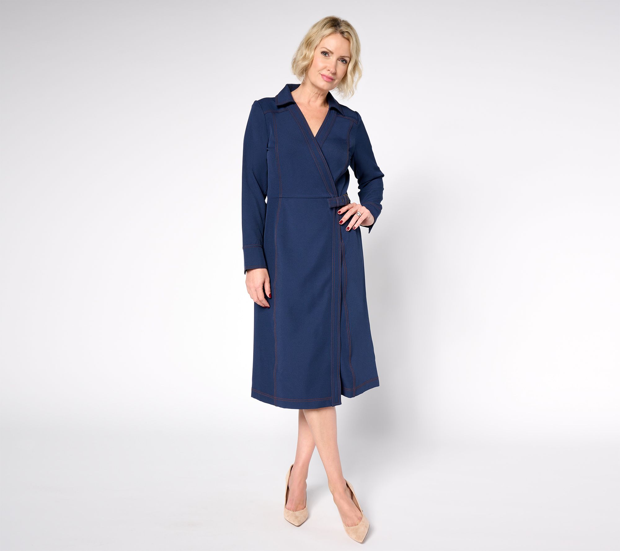 "As Is" Isaac Mizrahi Live! Petite Estate Timeless Twill Wrap Midi Dress