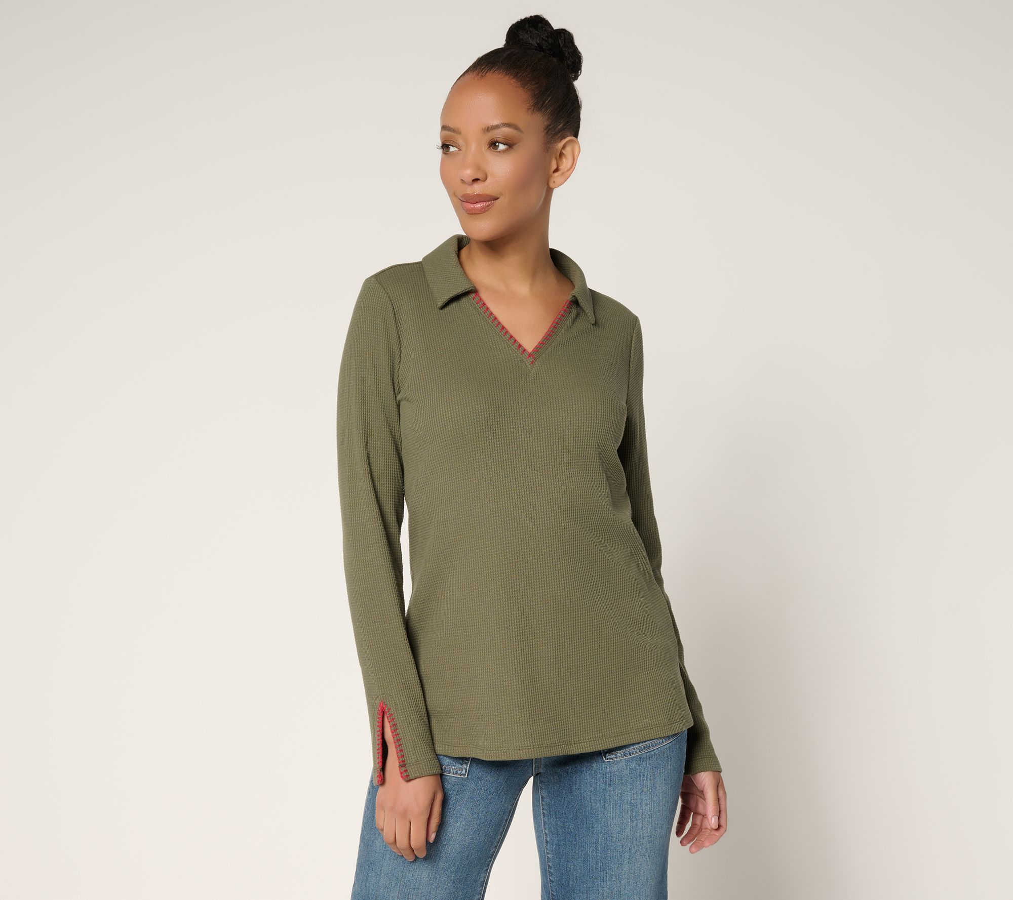 Belle by Kim Gravel Baby Waffle Blanket Stitch Polo Collar Top