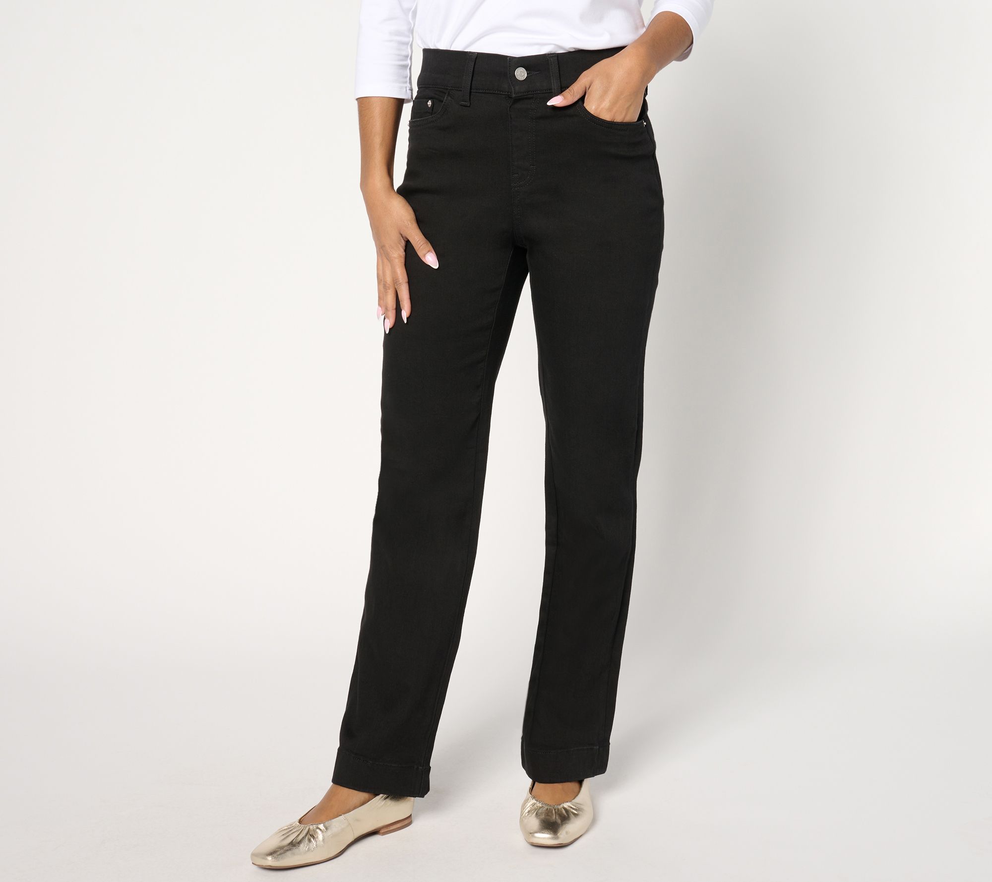 "As Is" Denim & Co. Petite Black Cozy Touch Relaxed Straight Jean