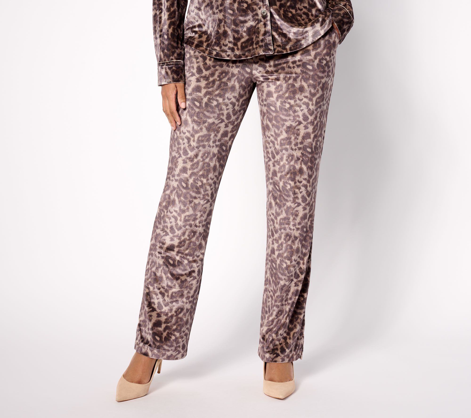 "As Is" Isaac Mizrahi Live! Tall Printed Stretch Velvet Straight Pants