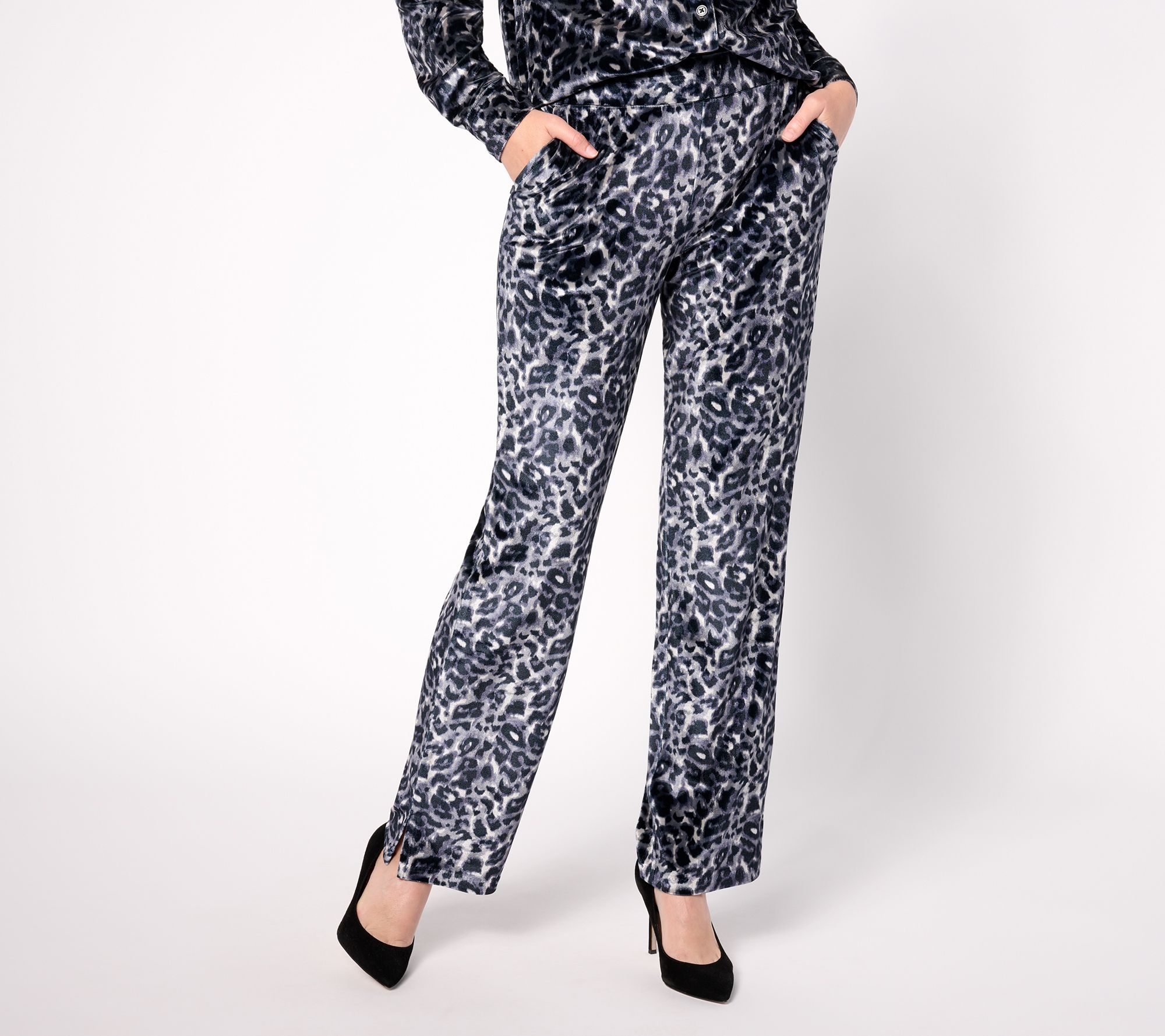 "As Is" Isaac Mizrahi Live! Tall Printed Stretch Velvet Straight Pants