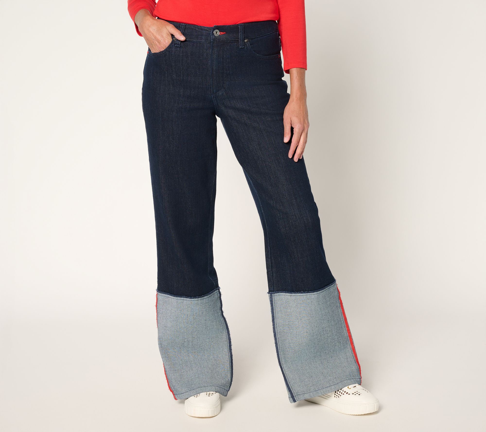 Peace Love World Denim Petite Reverse Pieced Straight Leg Jeans