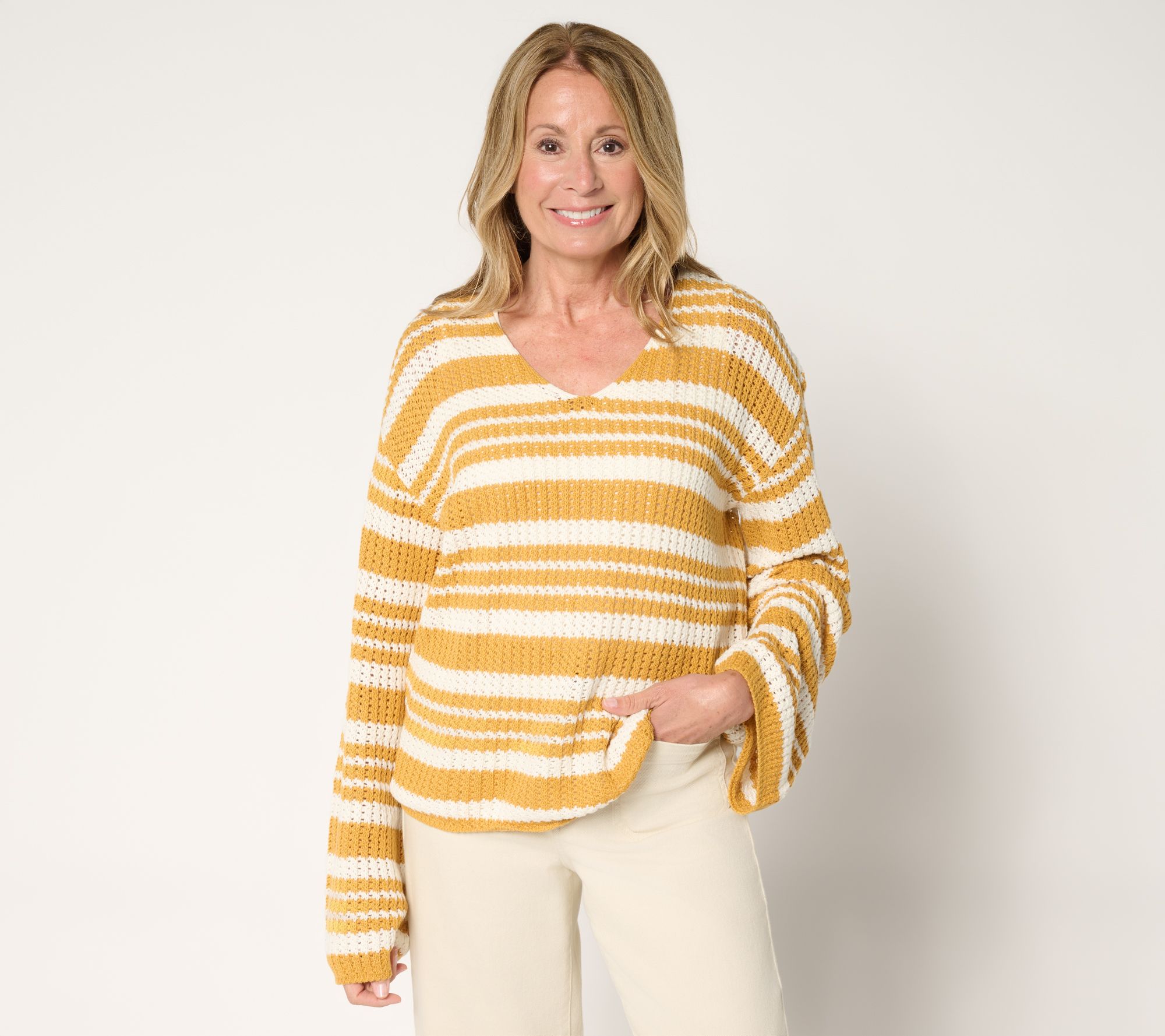  Me by Jennie Garth Hoppe Striped 100% Cotton Sweater