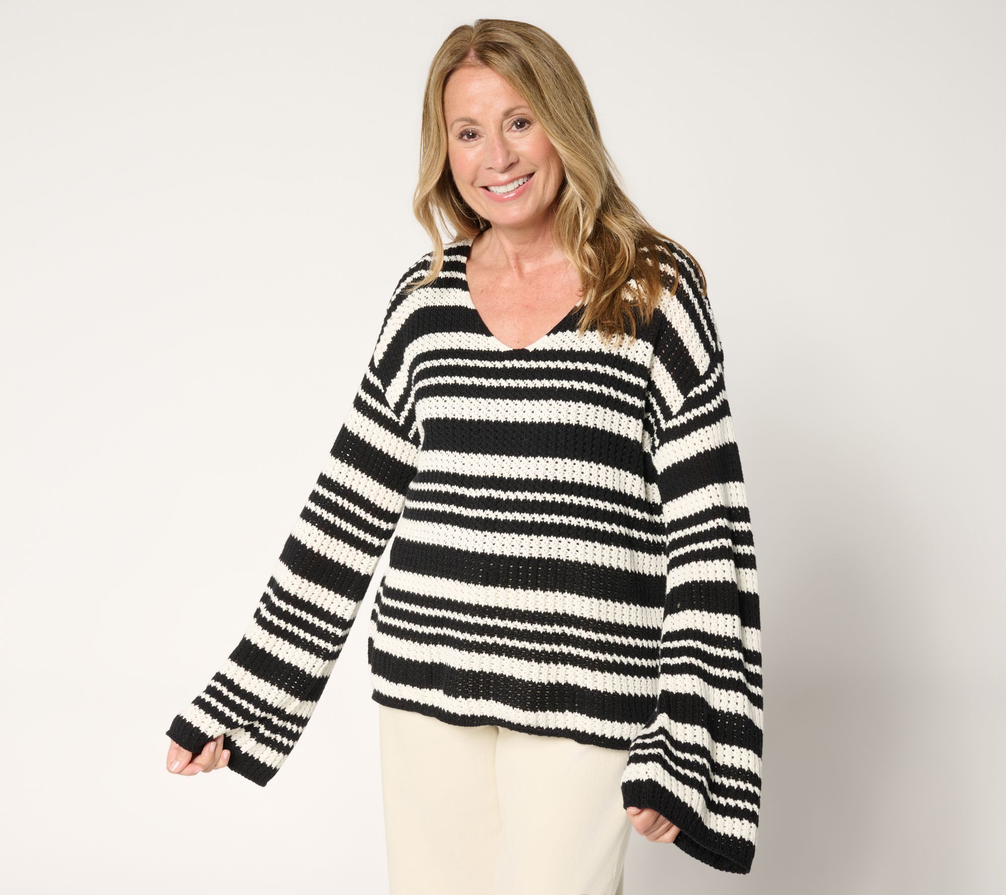 Me by Jennie Garth Hoppe Striped 100% Cotton Sweater