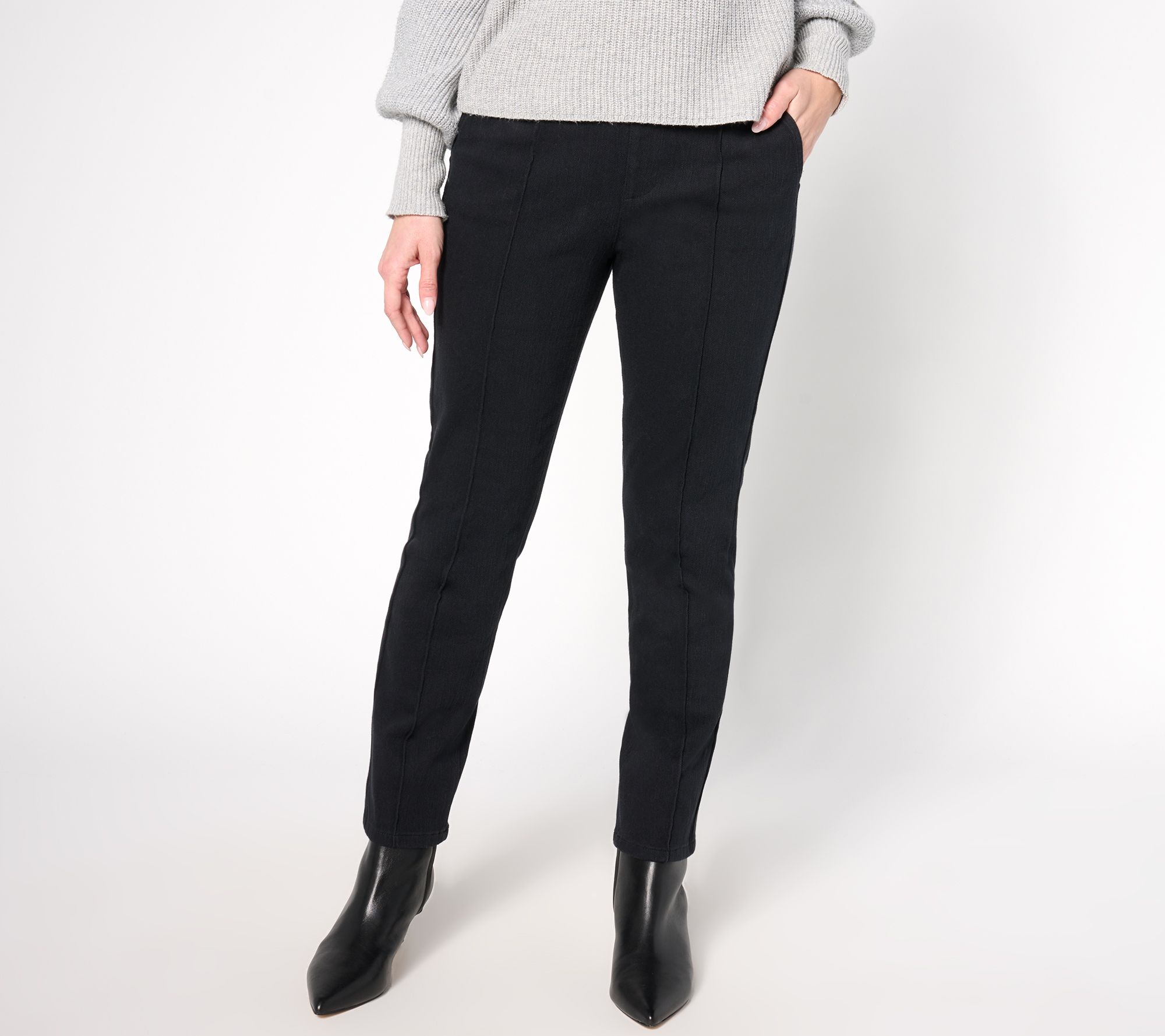 "As Is" Isaac Mizrahi Live! Petite Knit Denim Straight Leg Jeans