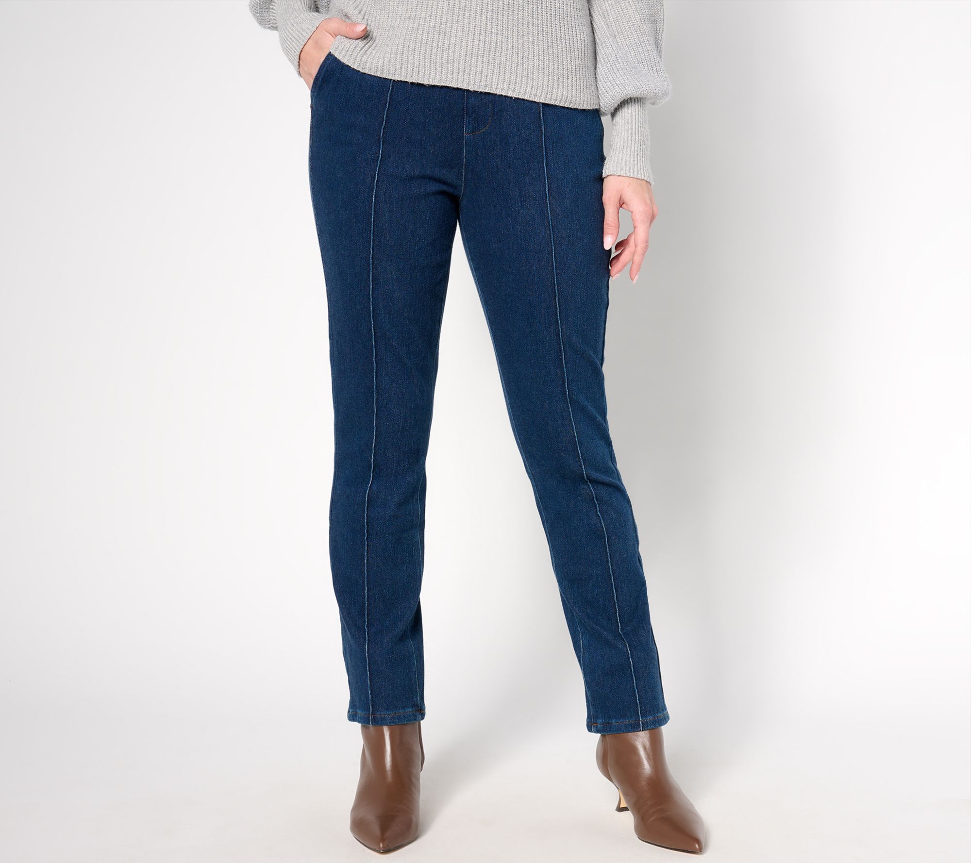 "As Is" Isaac Mizrahi Live! Petite Knit Denim Straight Leg Jeans