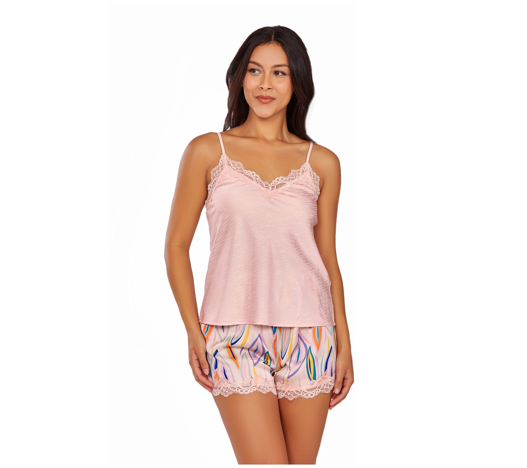 iCollection Satin Stretch Cami & Printed ShortsLounge Set