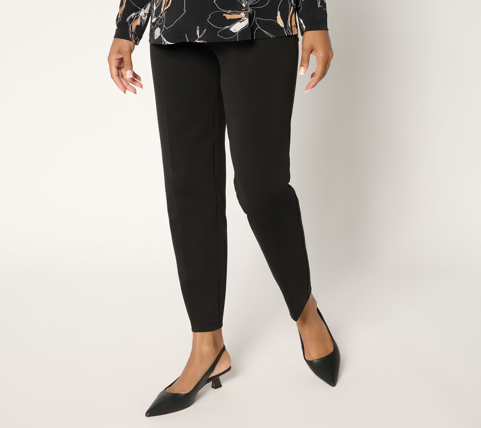 Susan Graver Weekend Petite Cotton Ponte Slim Leg Ankle Pants