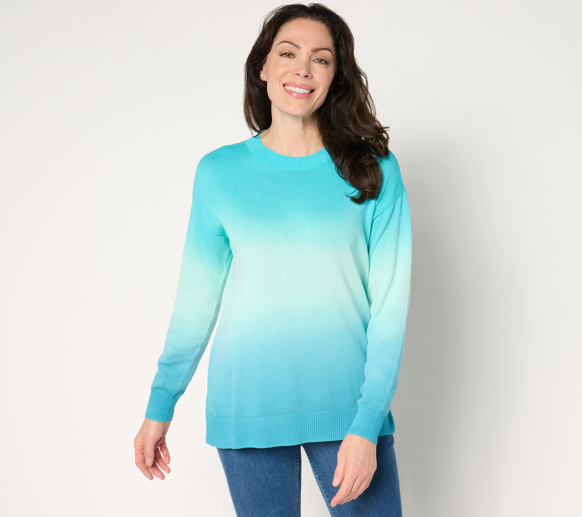 "As Is" Denim & Co. 100% Cotton Dip-Dye Long Sleeve Sweater