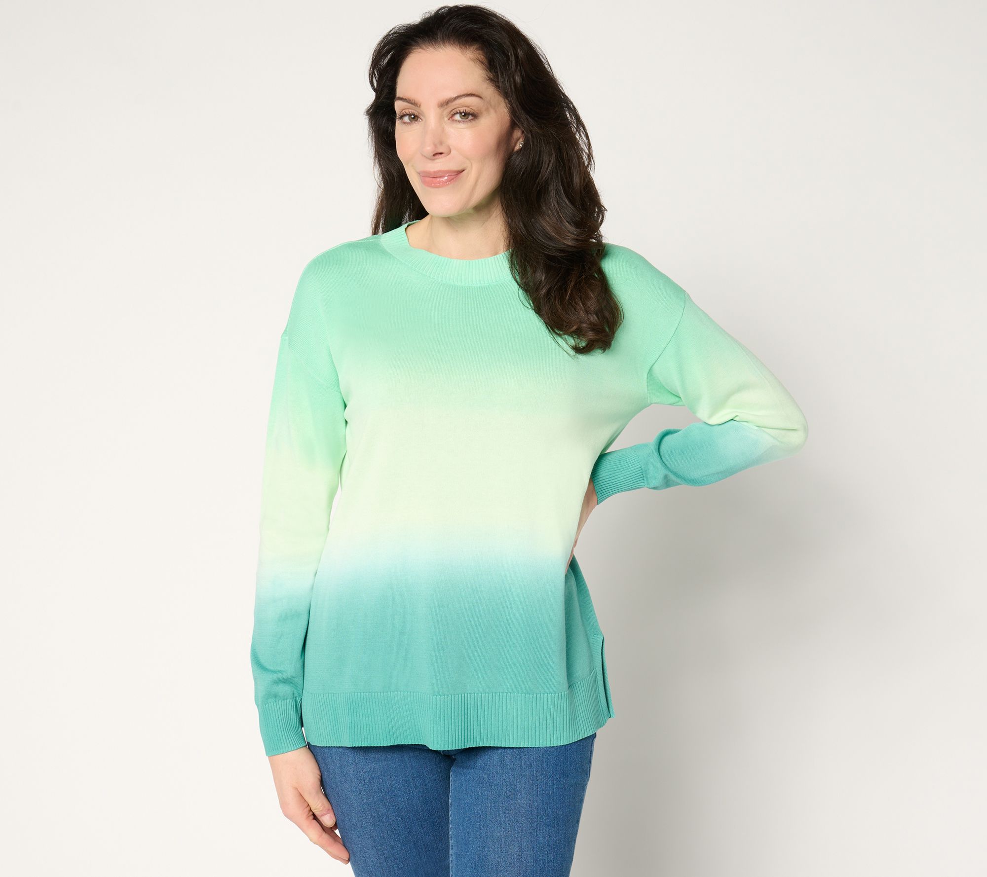 "As Is" Denim & Co. 100% Cotton Dip-Dye Long Sleeve Sweater