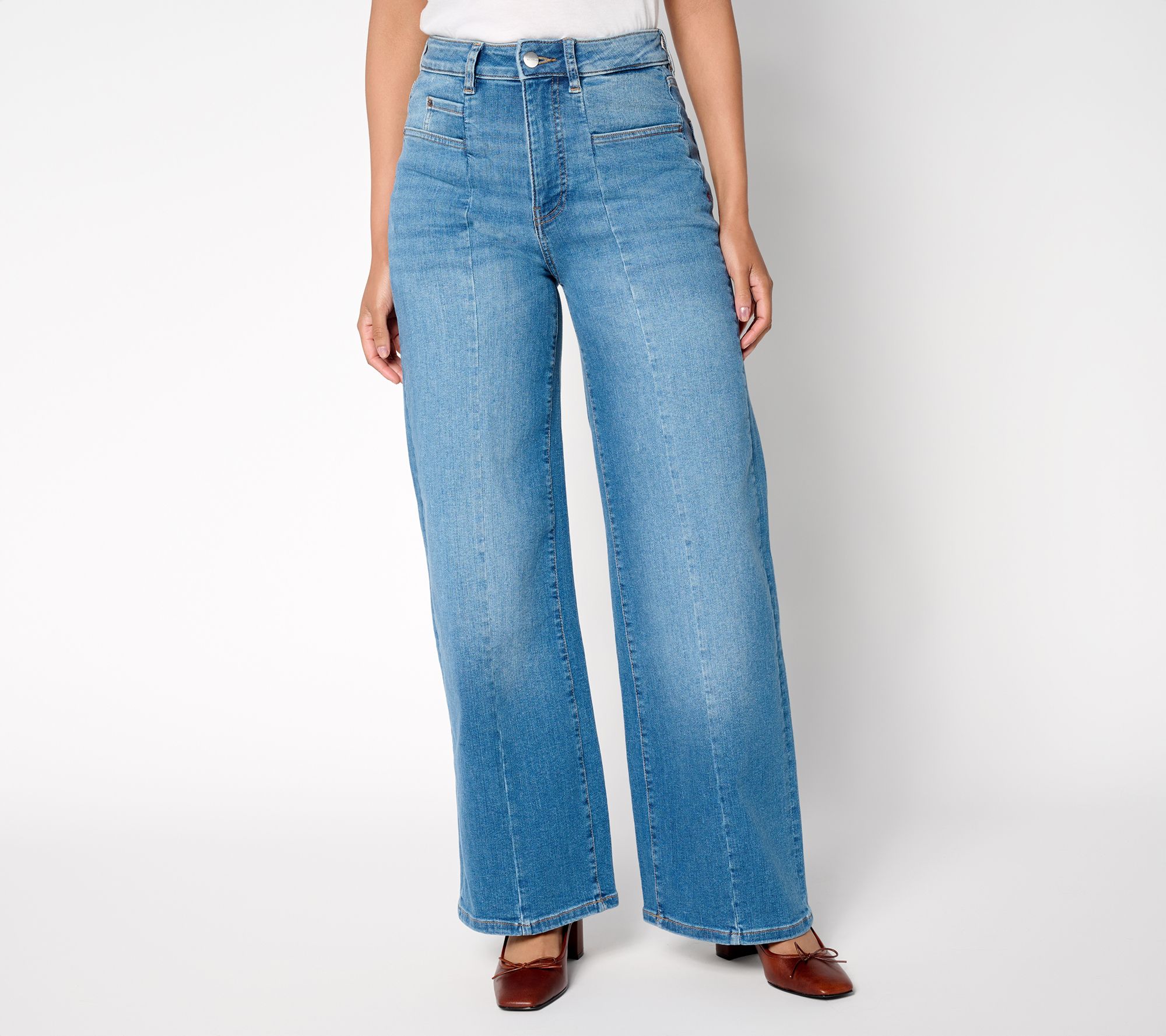 Warp & Weft NCE Jet-Stretch Wide-Leg Jeans with Front Seam