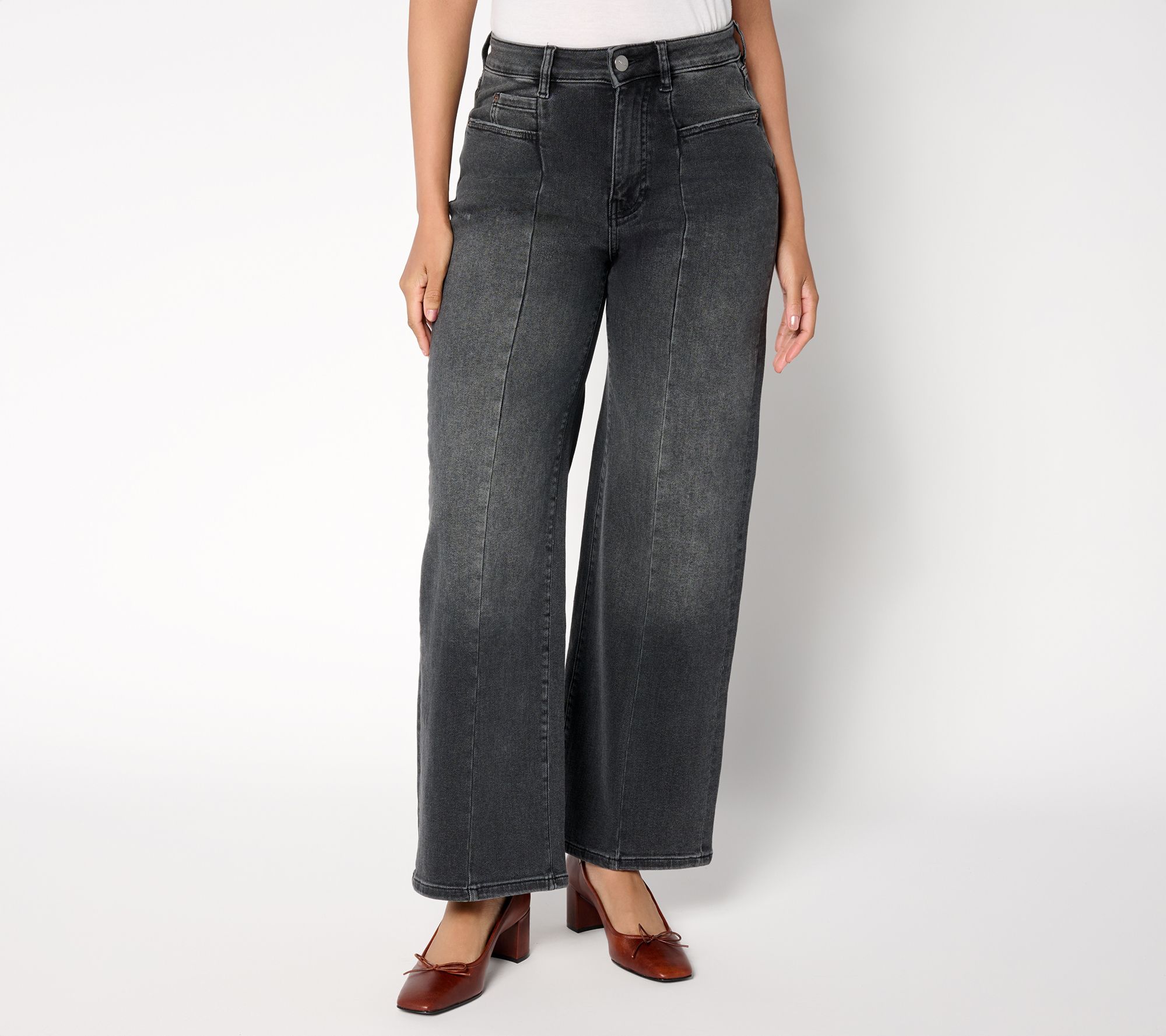 Warp & Weft NCE Jet-Stretch Wide-Leg Jeans with Front Seam