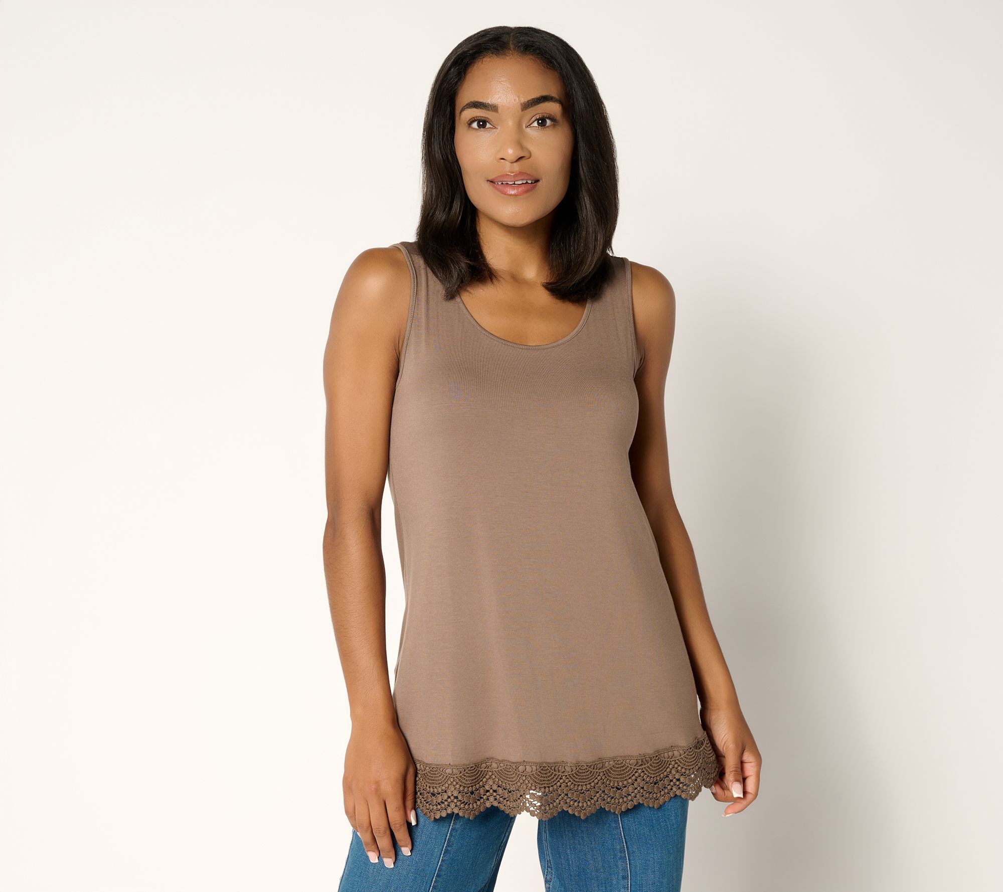 LOGO Layers by Lori Goldstein Petite Knit Tank with Crochet Hem