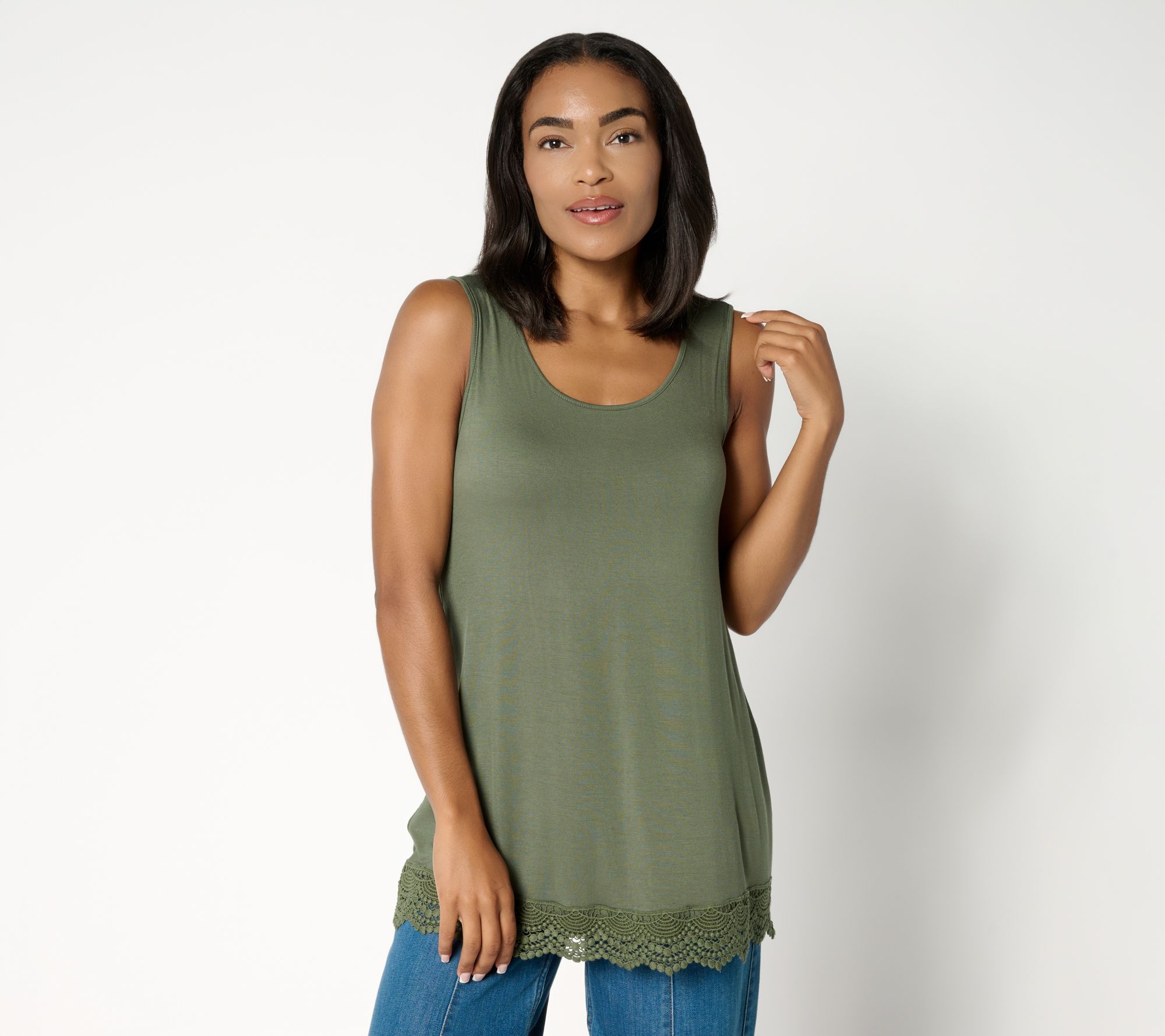 LOGO Layers by Lori Goldstein Petite Knit Tank with Crochet Hem