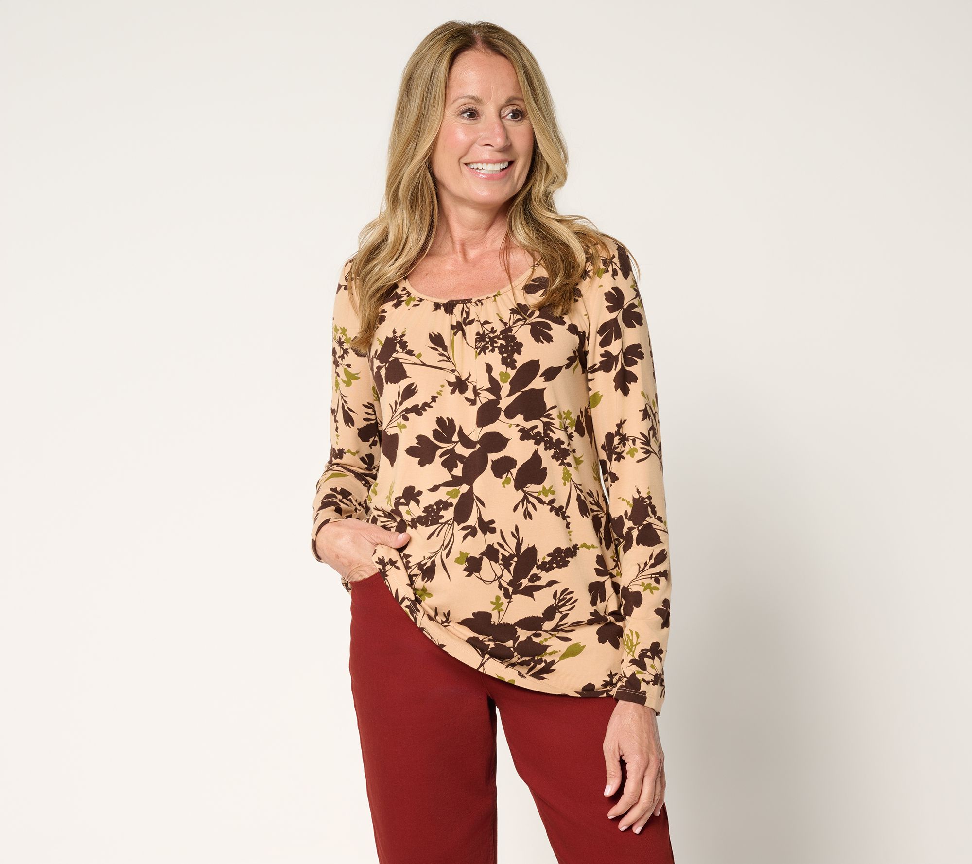 LOGO by Lori Goldstein Printed Scoop Neck Rayon 230 Top